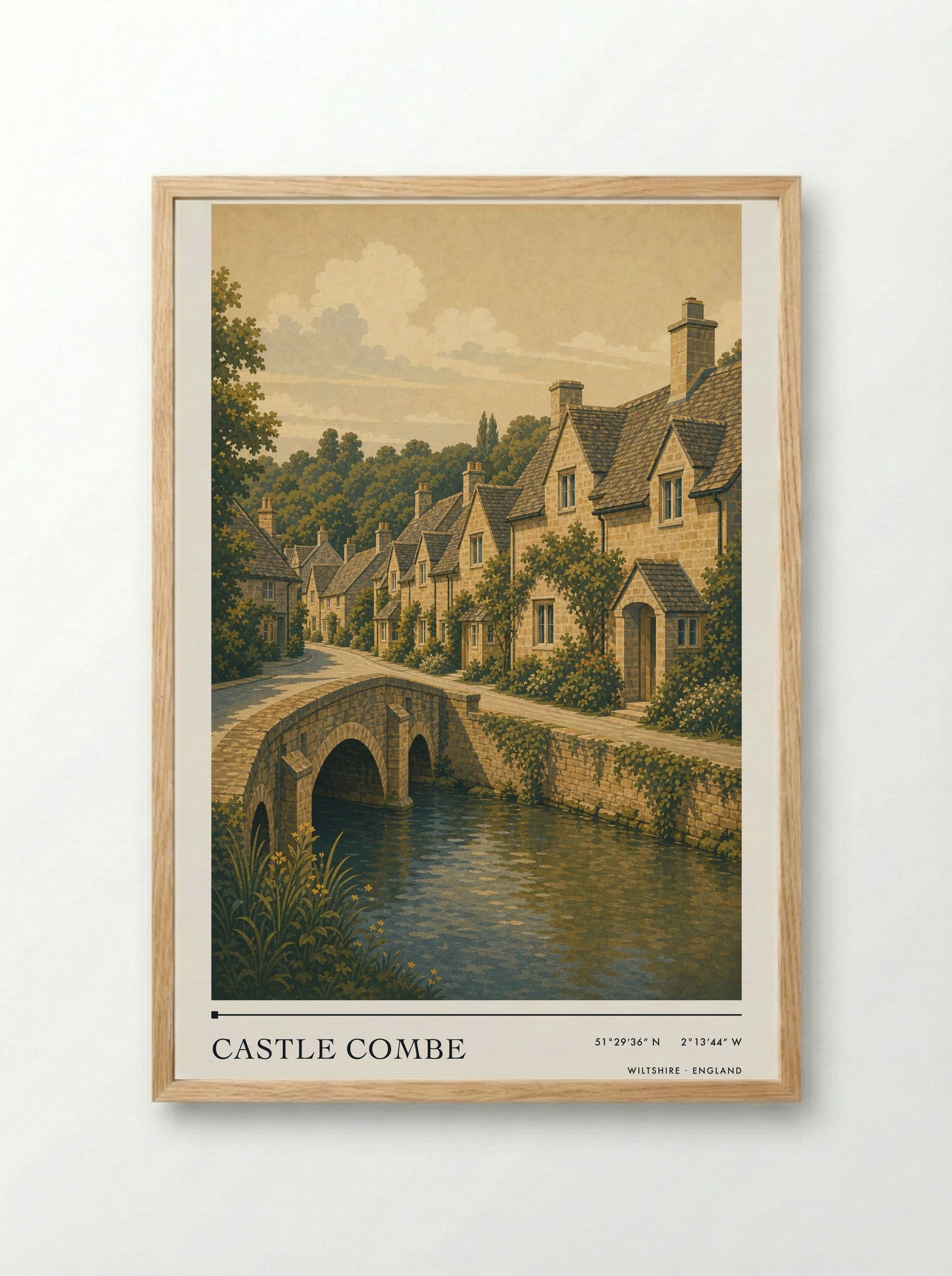 Castle Combe Wiltshire England Travel Poster - Framed Print Wood