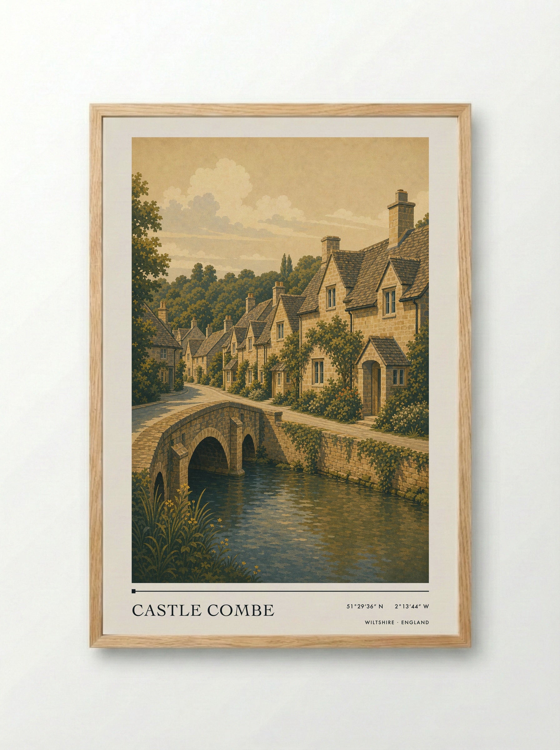 Castle Combe Wiltshire England Travel Poster - Framed Print Wood