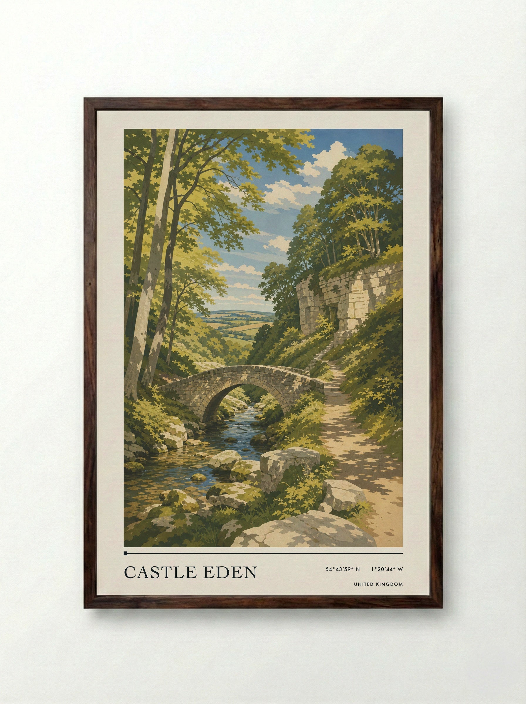 Castle Eden United Kingdom Travel Poster - Framed Print Dark Wood