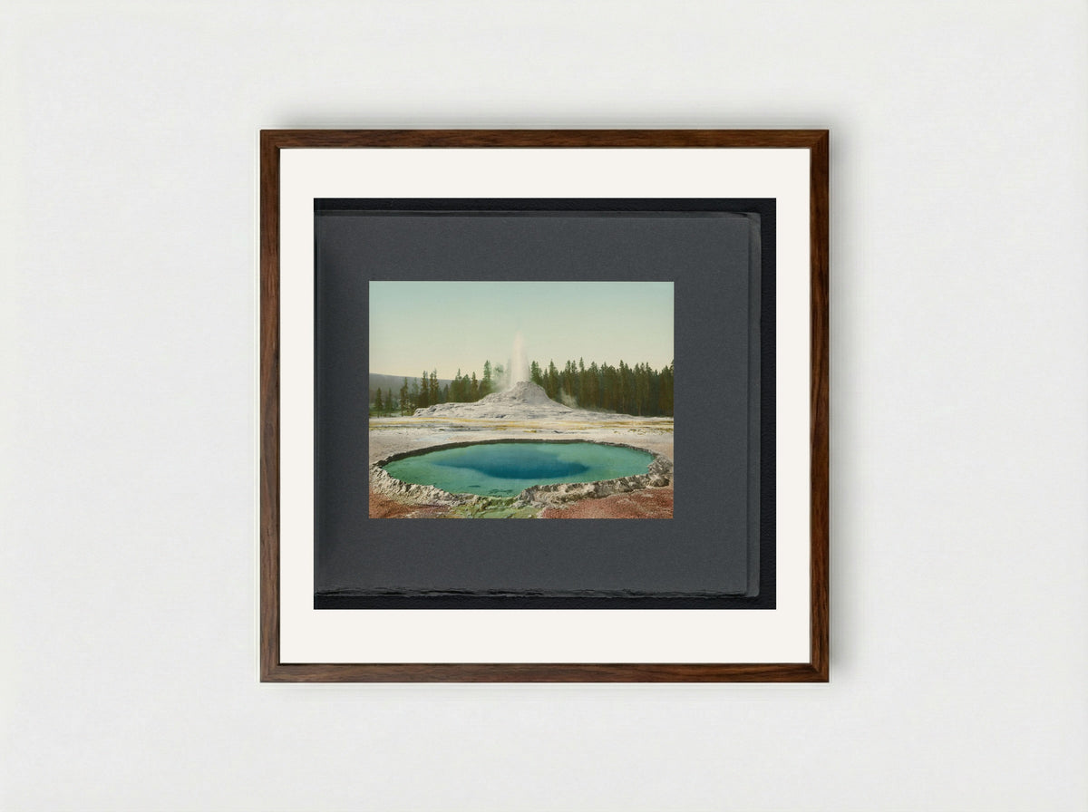 Castle Geyser, Yellowstone National Park - William Henry Jackson - Framed Print Dark Wood