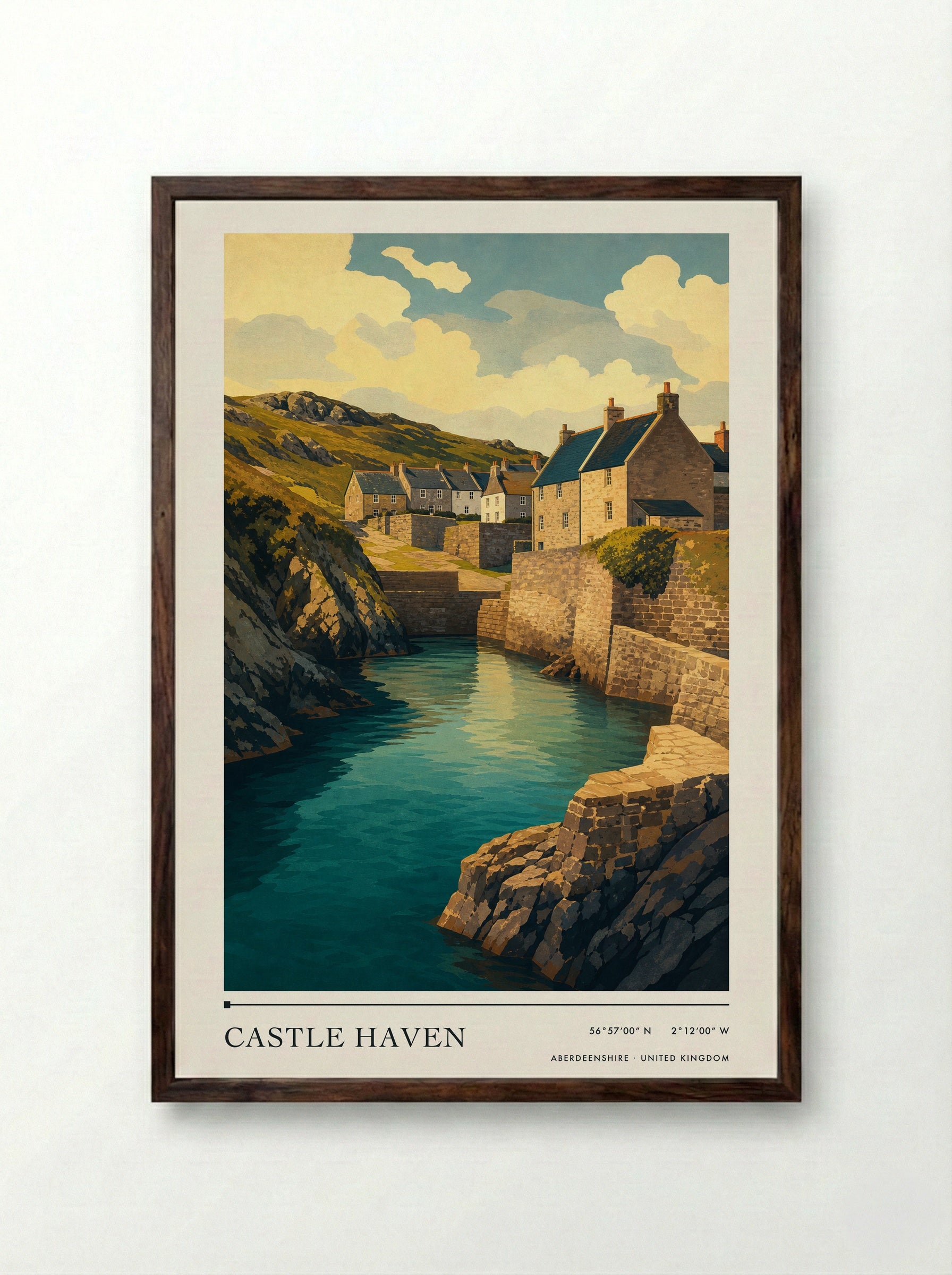 Castle Haven Aberdeenshire United Kingdom Travel Poster - Framed Print Dark Wood