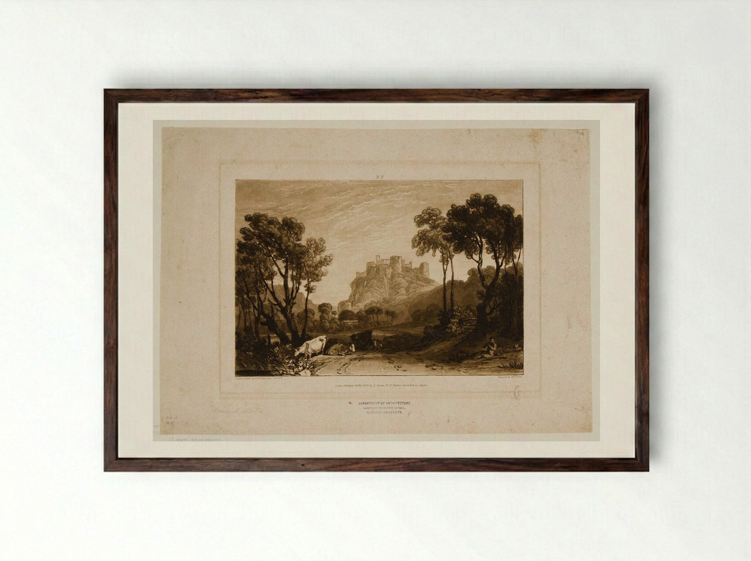 Castle above the Meadows - Charles Turner - Framed Print Dark Wood