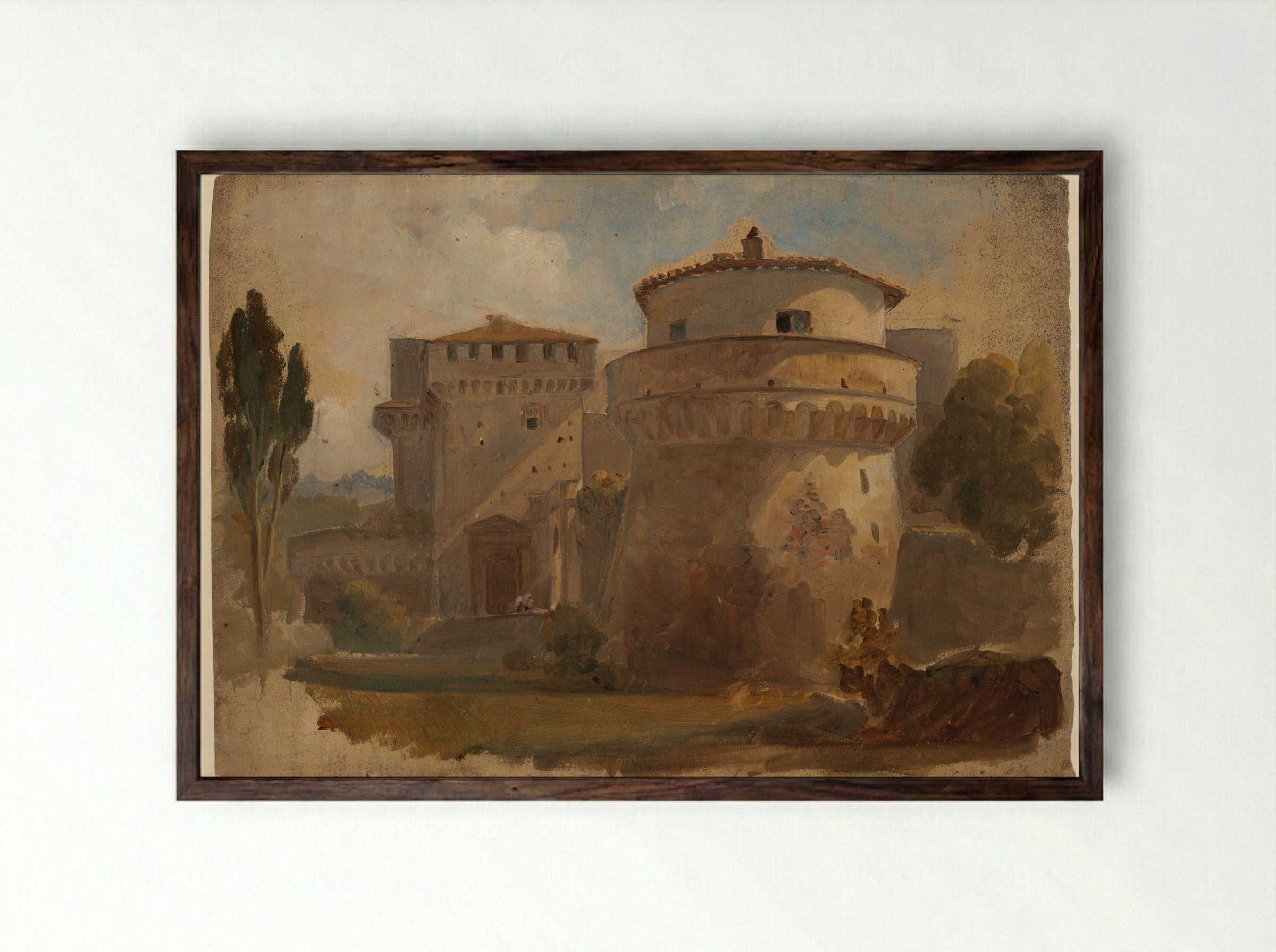 Castle in an Italian Landscape - Pierre-Henri de Valenciennes - Framed Print Dark Wood