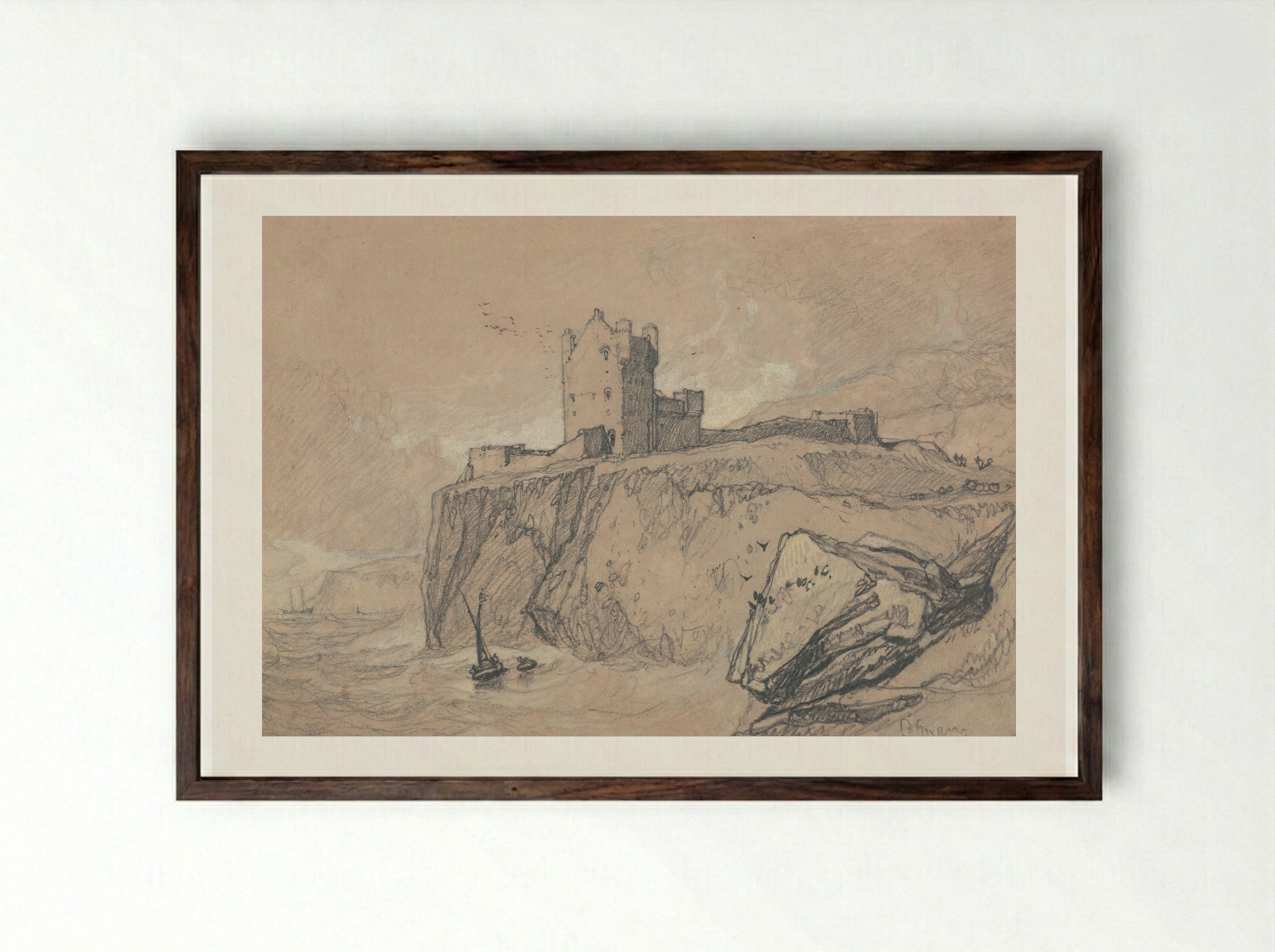 Castle of Falaise, North View - John Sell Cotman - Framed Print Dark Wood