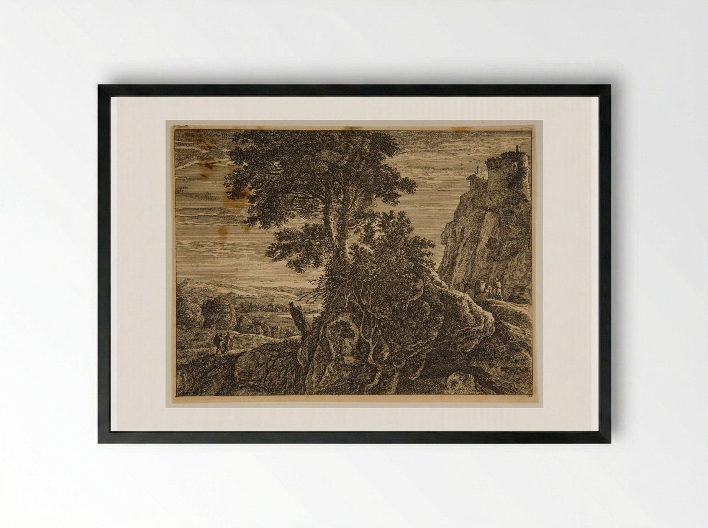 Castle on a Rock - Herman van Swanevelt - Framed Print Black