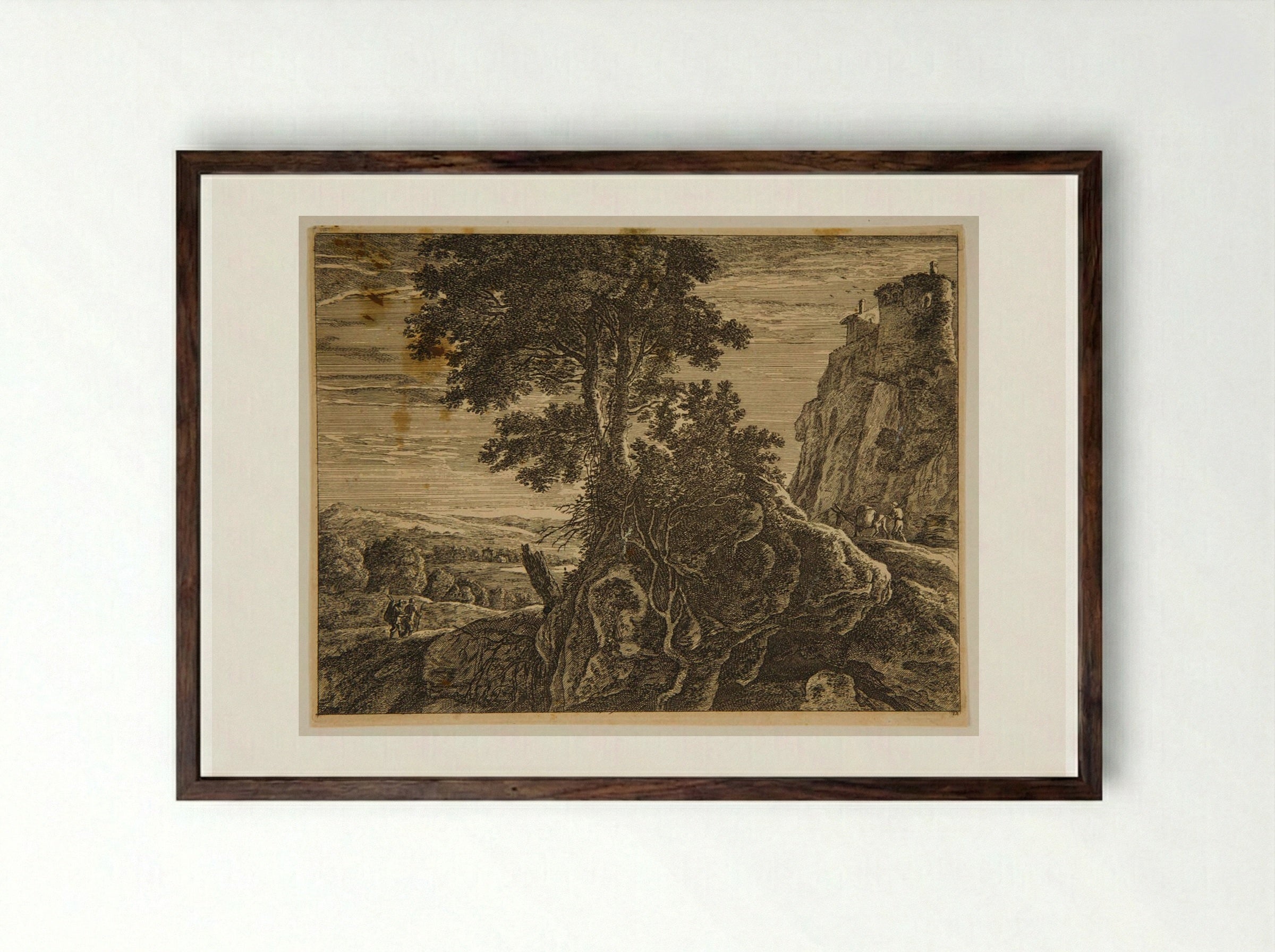 Castle on a Rock - Herman van Swanevelt - Framed Print Dark Wood