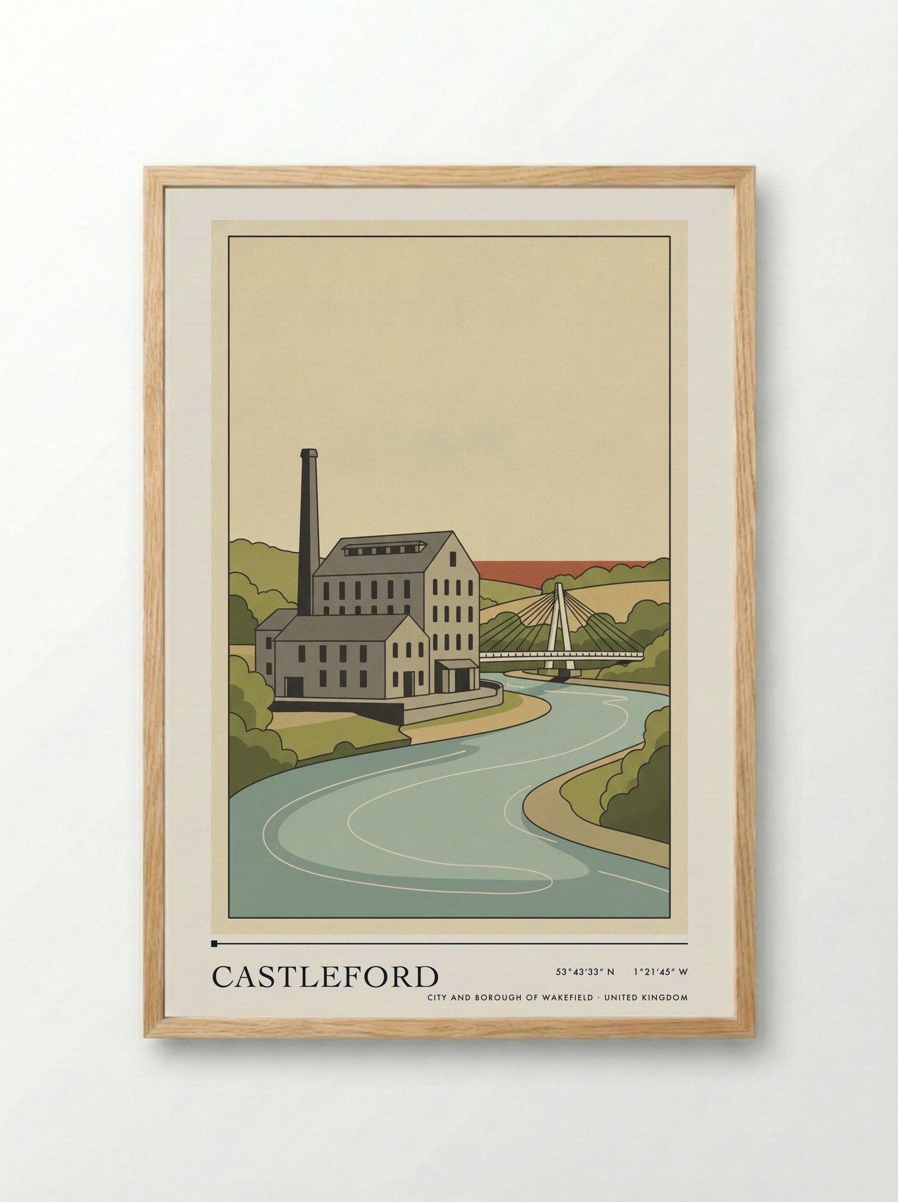 Castleford City and Borough of Wakefield United Kingdom Travel Poster - Framed Print Wood