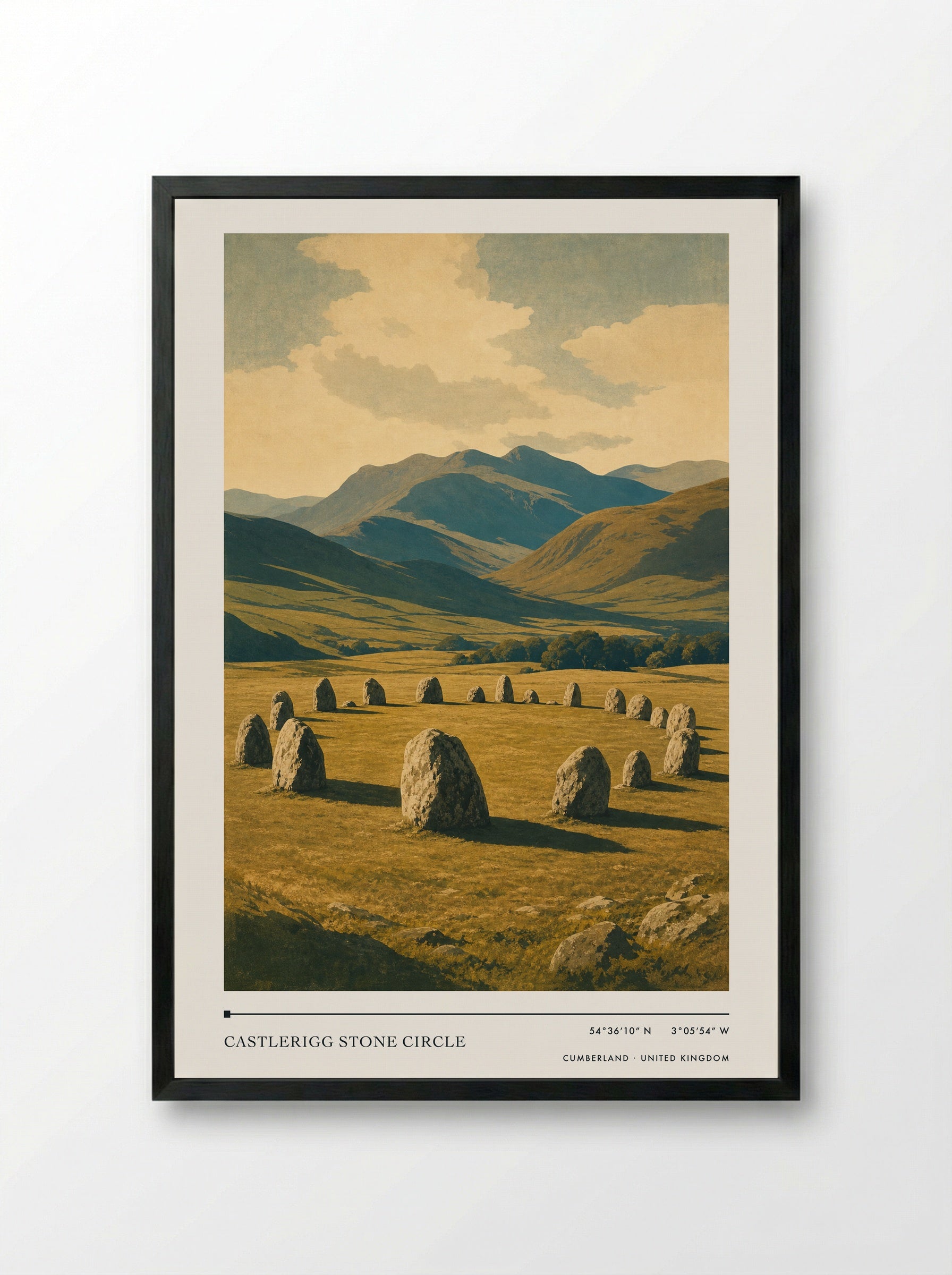 Castlerigg Stone Circle Cumberland United Kingdom Travel Poster - Framed Print Black