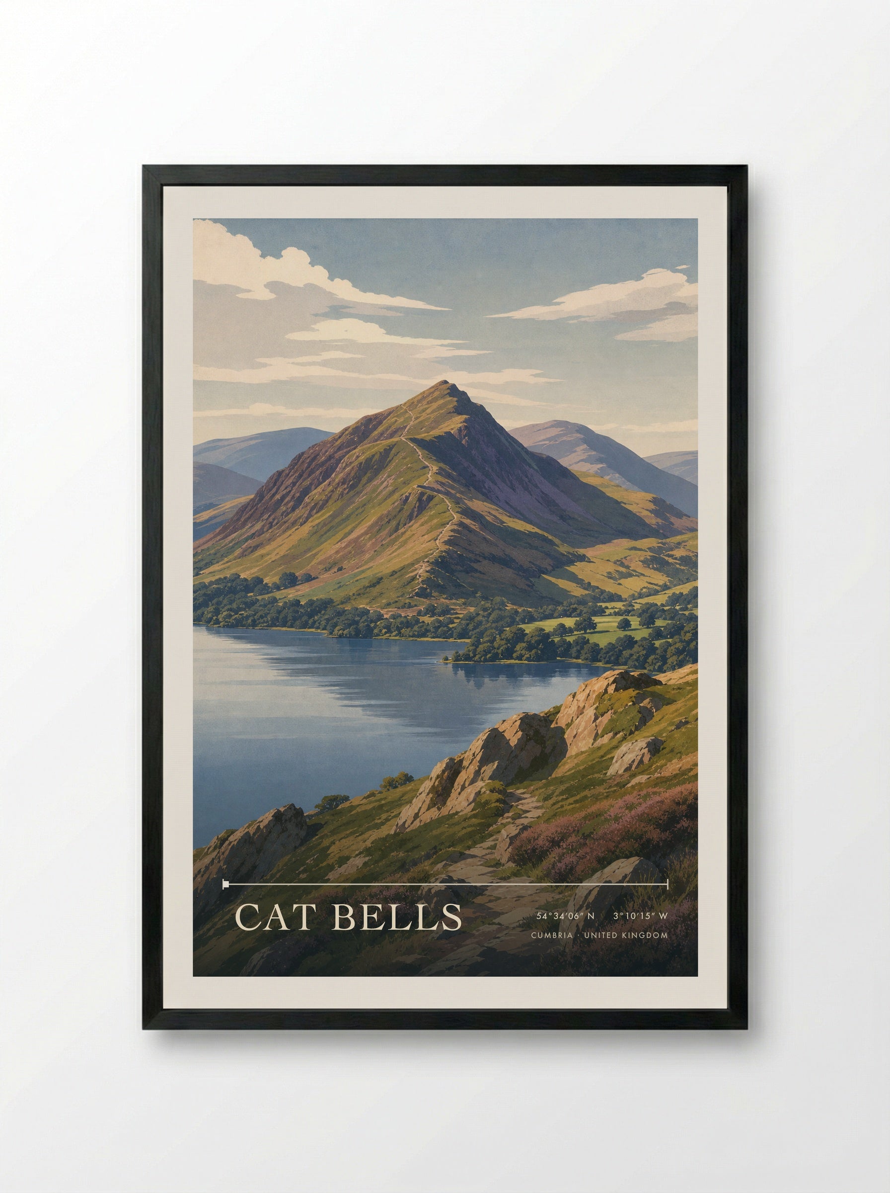 Cat Bells Cumbria United Kingdom Travel Poster - Framed Print Black