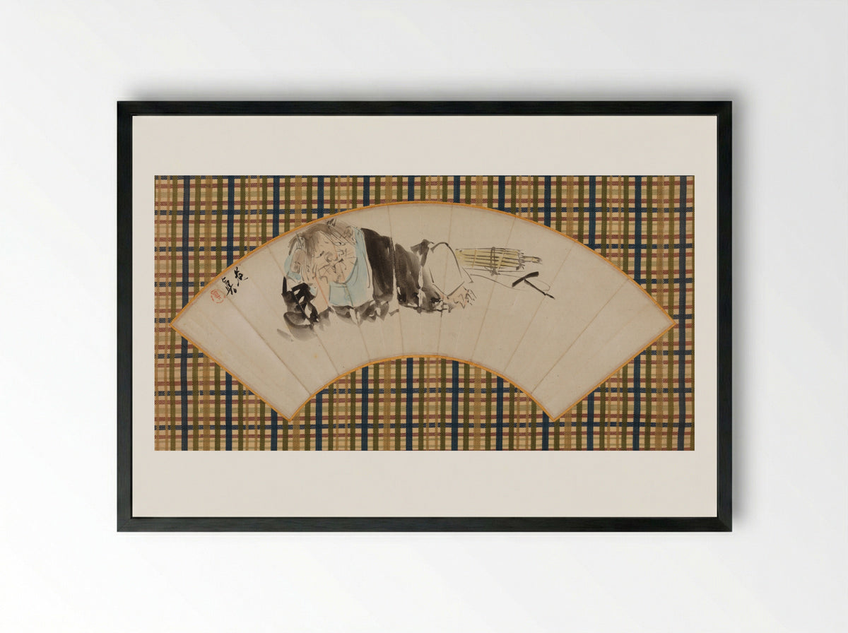 Cat (Fan Painting) - Shibata Zeshin - Framed Print Black