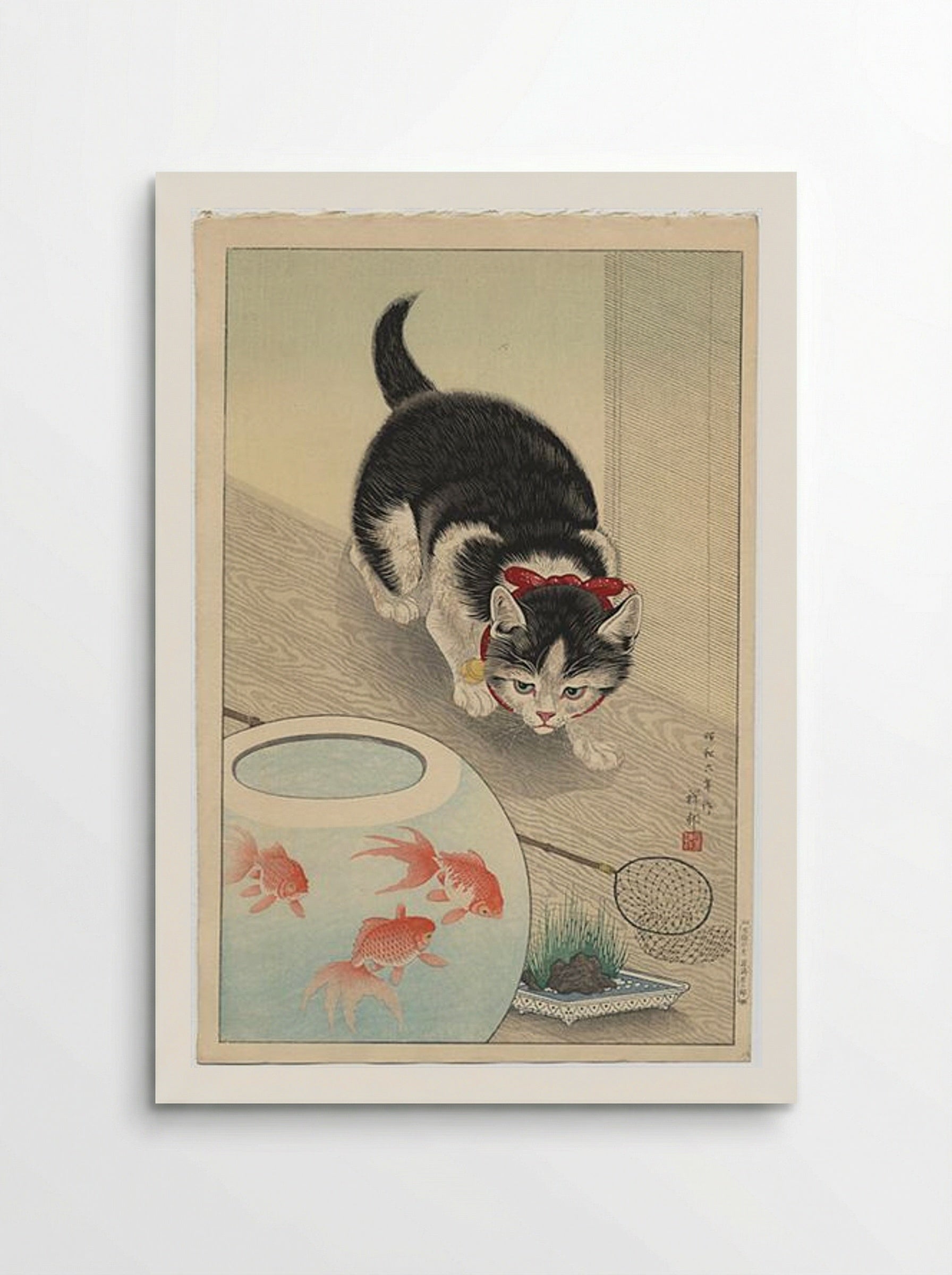 Cat and Bowl of Goldfish - Ohara Koson - Poster