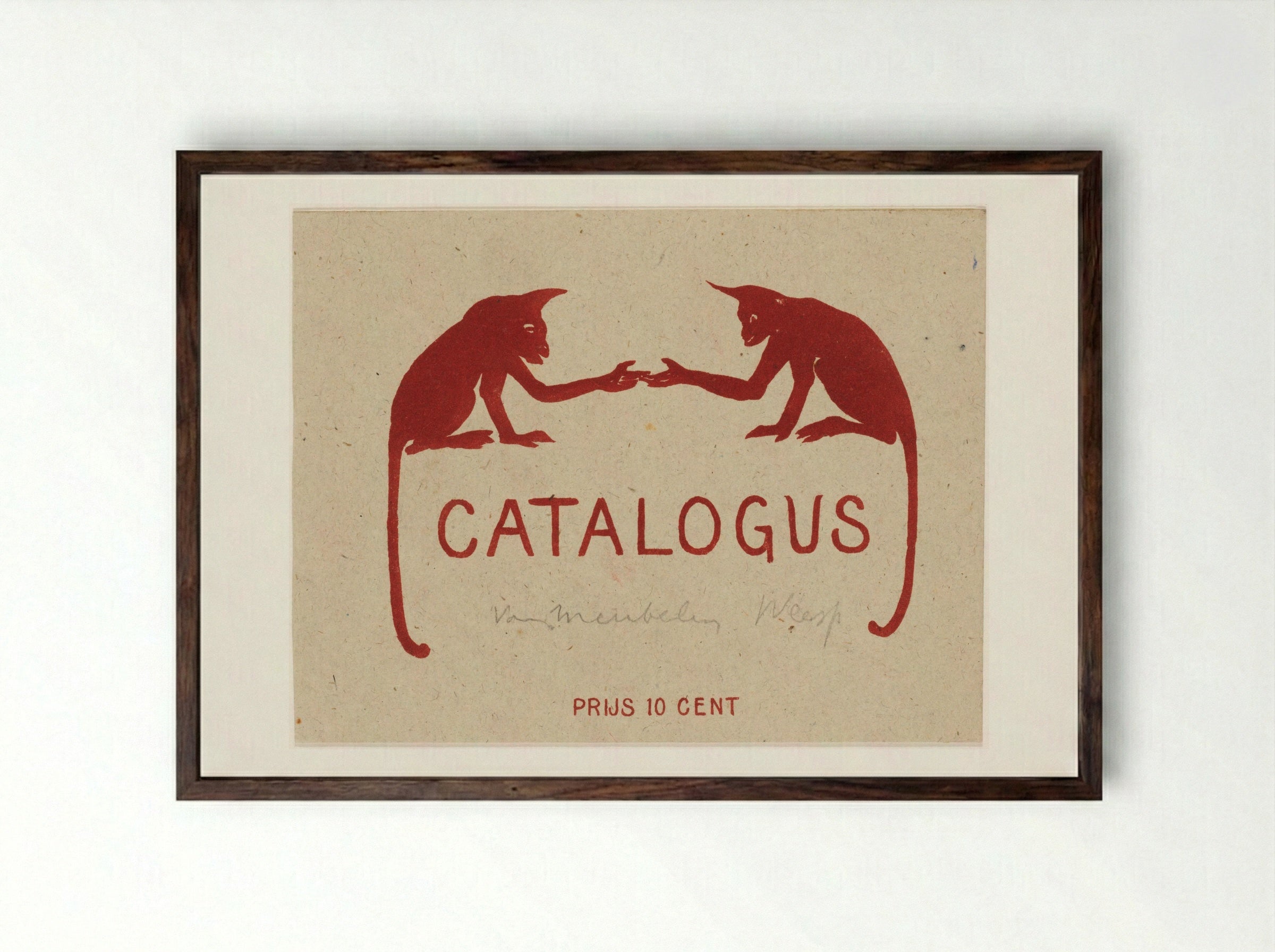 Catalogue Cover with Two Monkeys - Theo van Hoytema - Framed Print Dark Wood