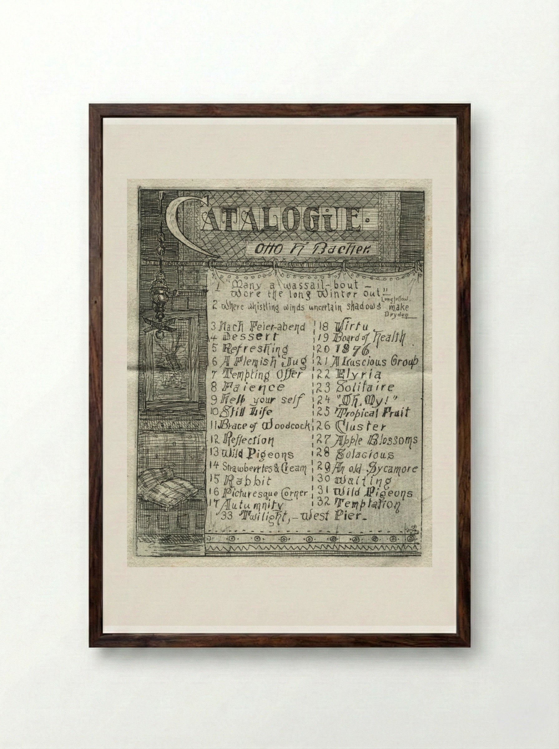 Catalogue (Etching) - Otto H. Bacher - Framed Print Dark Wood