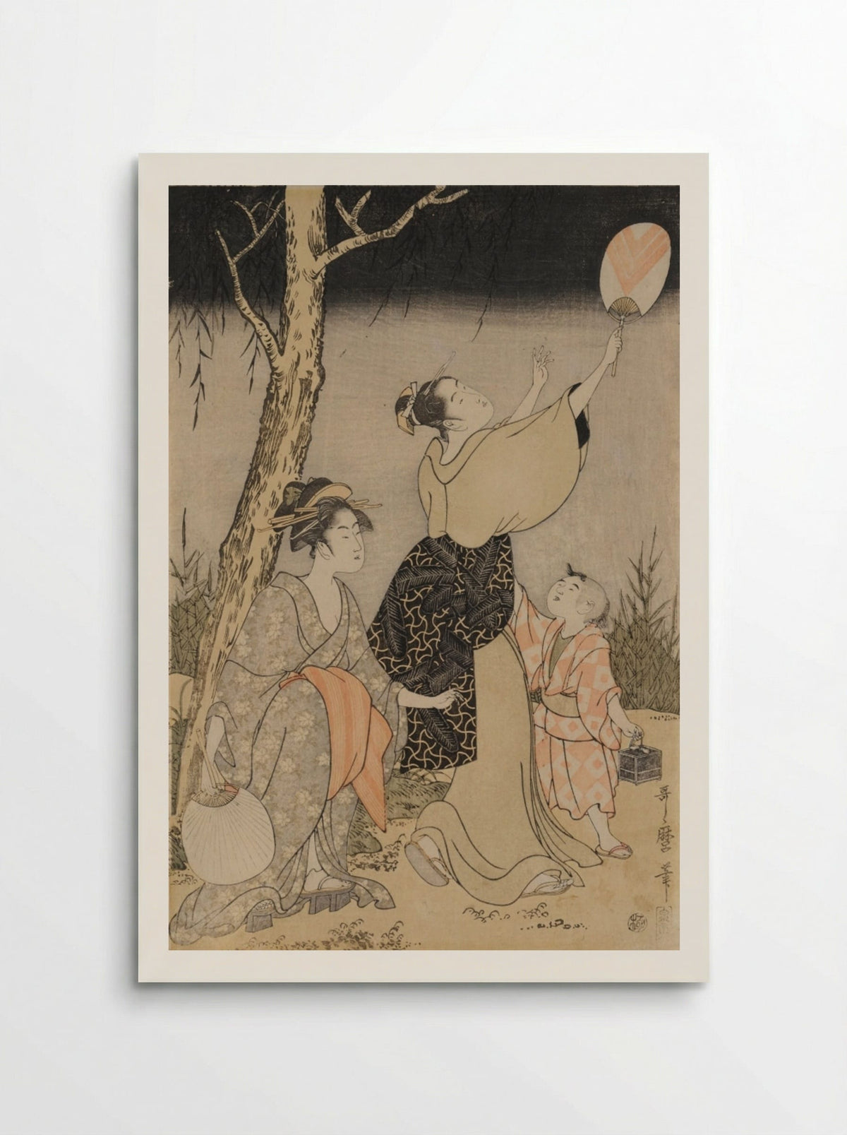 Catching Fireflies Beneath a Willow Tree (left) - Kitagawa Utamaro - Poster