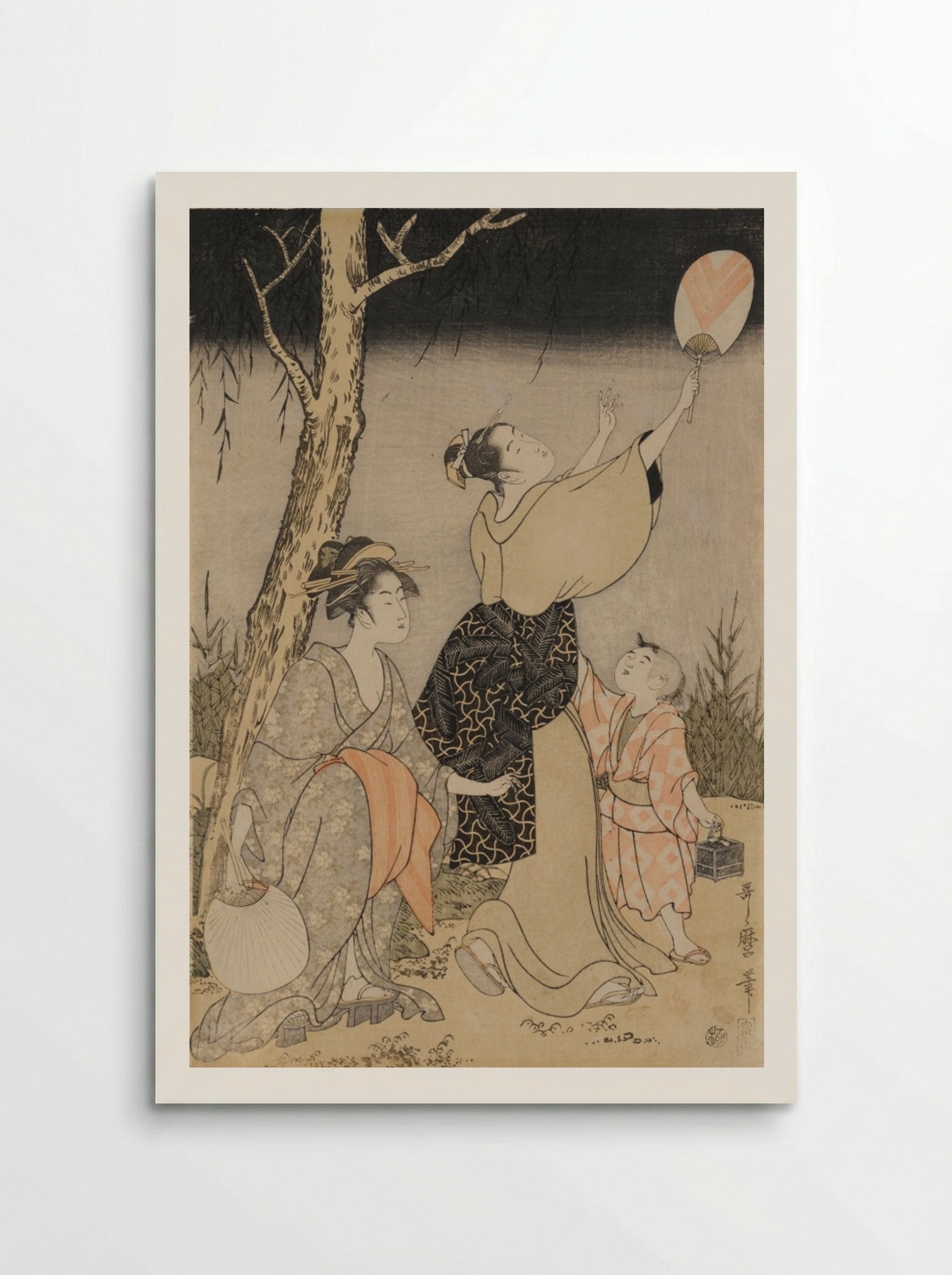 Catching Fireflies Beneath a Willow Tree (left) - Kitagawa Utamaro - Poster