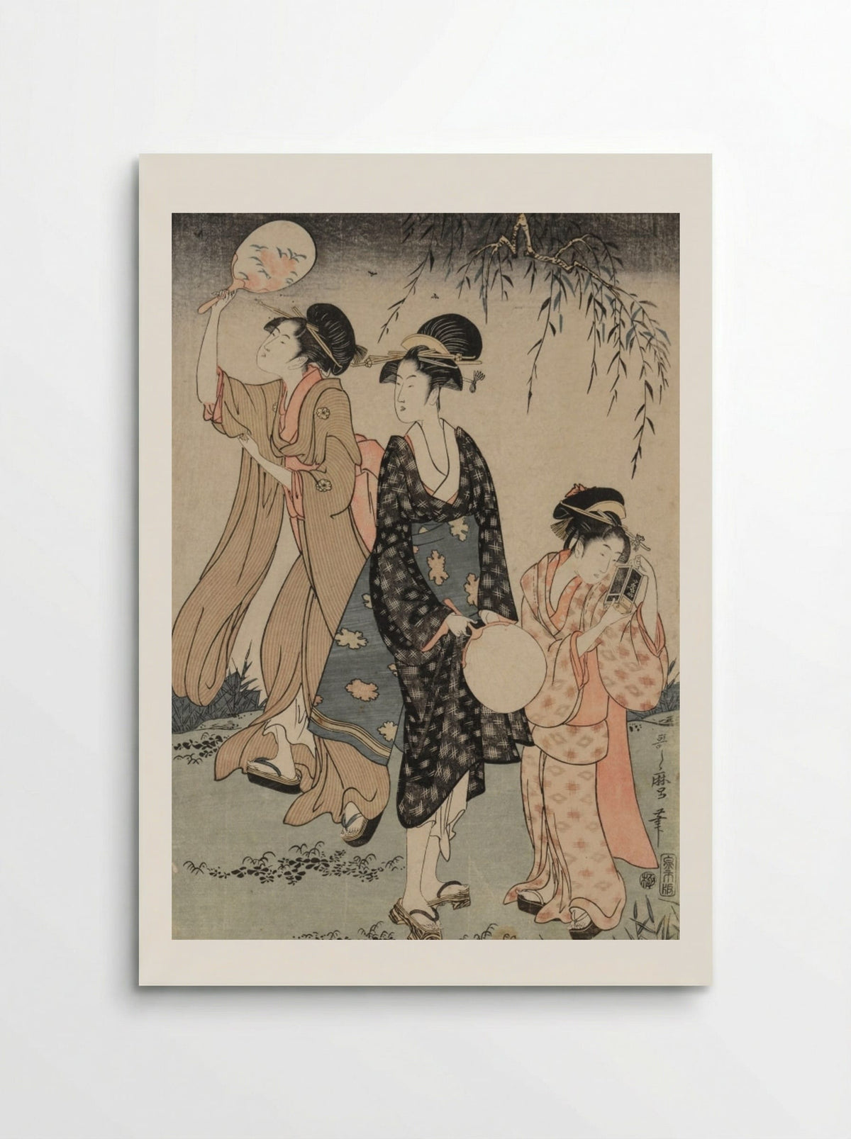Catching Fireflies Beneath a Willow Tree - Kitagawa Utamaro - Poster
