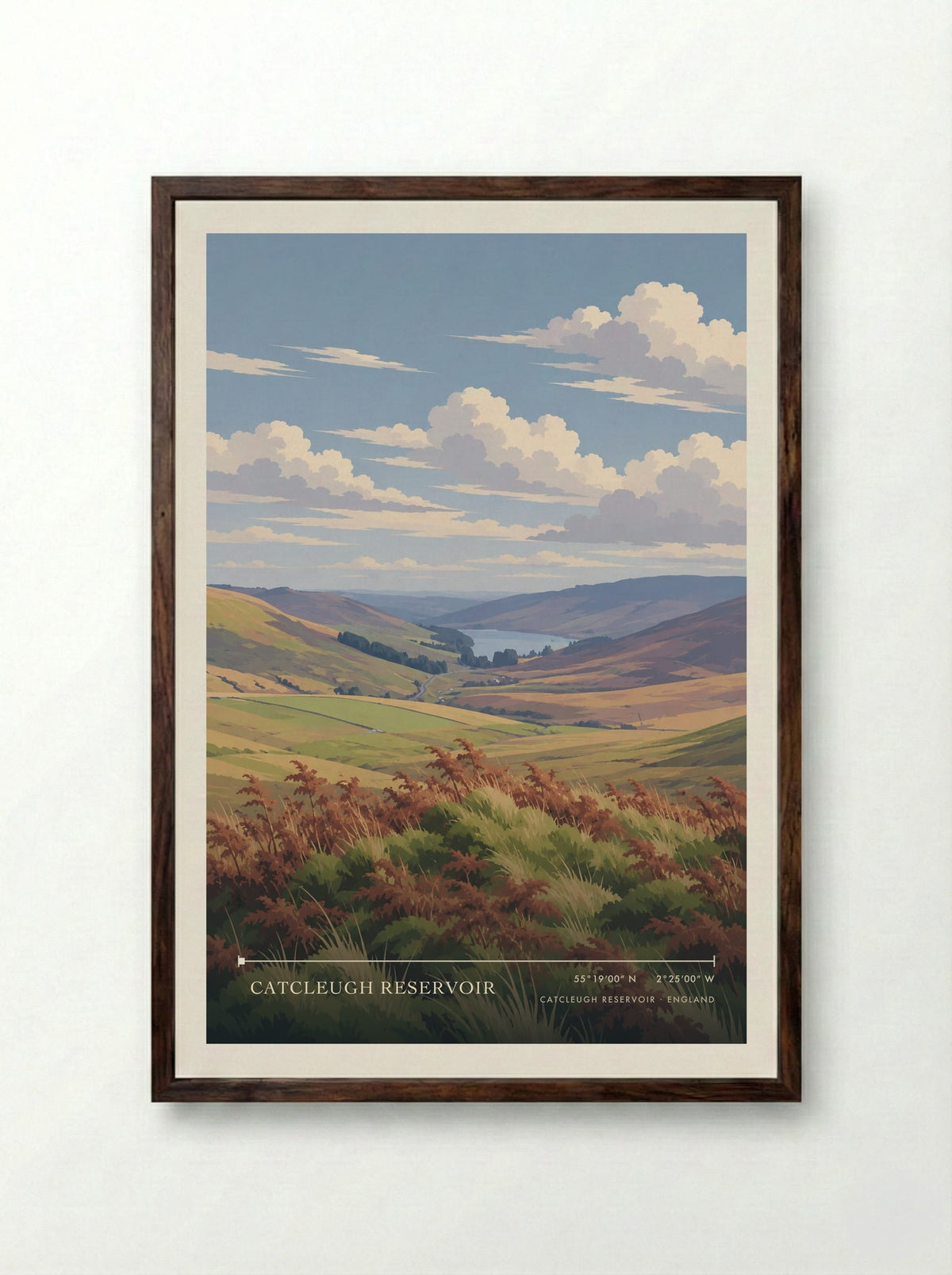 Catcleugh Reservoir | Travel Poster - Framed Print Dark Wood