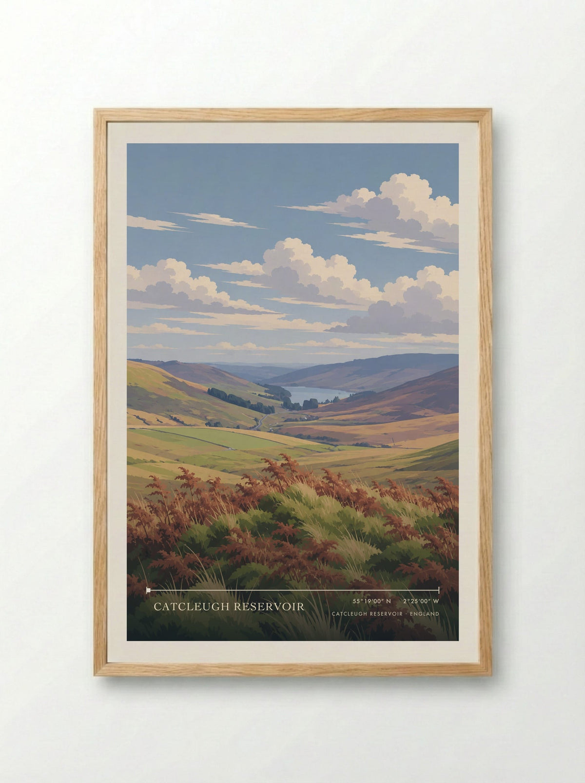 Catcleugh Reservoir | Travel Poster - Framed Print Wood
