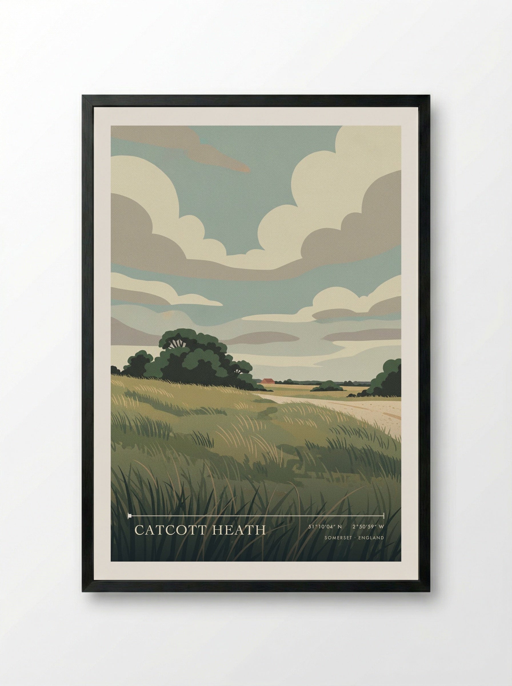 Catcott Heath Somerset England Travel Poster - Framed Print Black