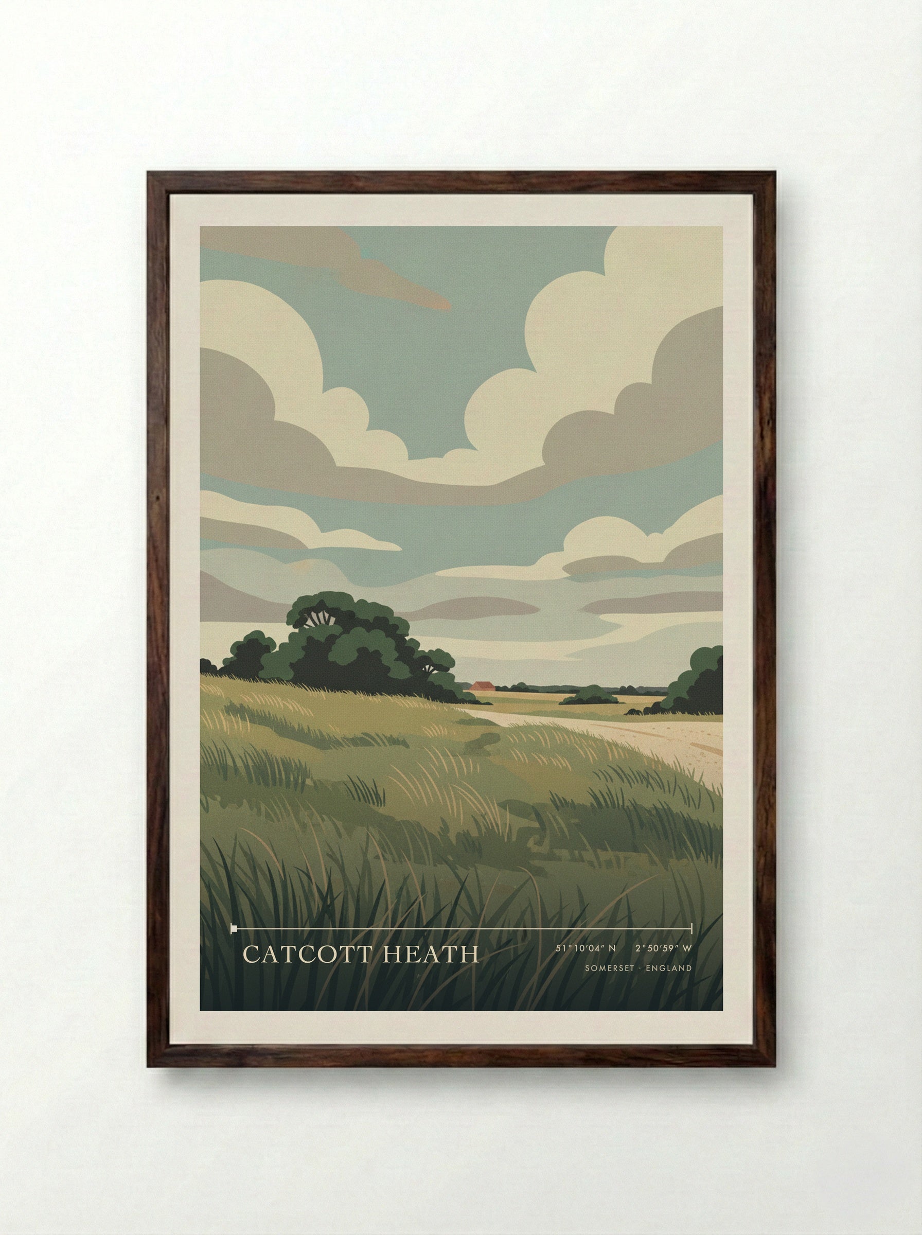 Catcott Heath Somerset England Travel Poster - Framed Print Dark Wood