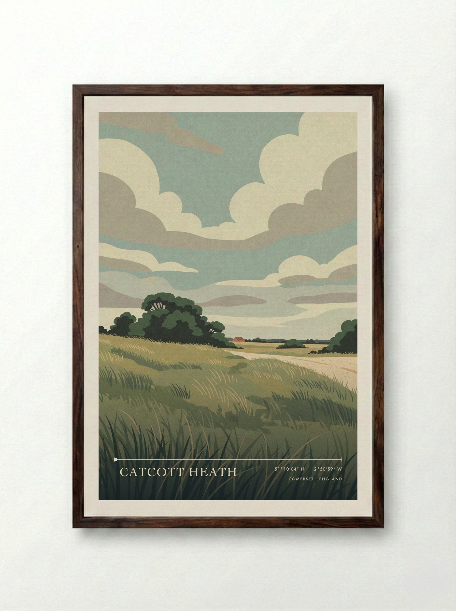Catcott Heath Somerset England Travel Poster - Framed Print Dark Wood