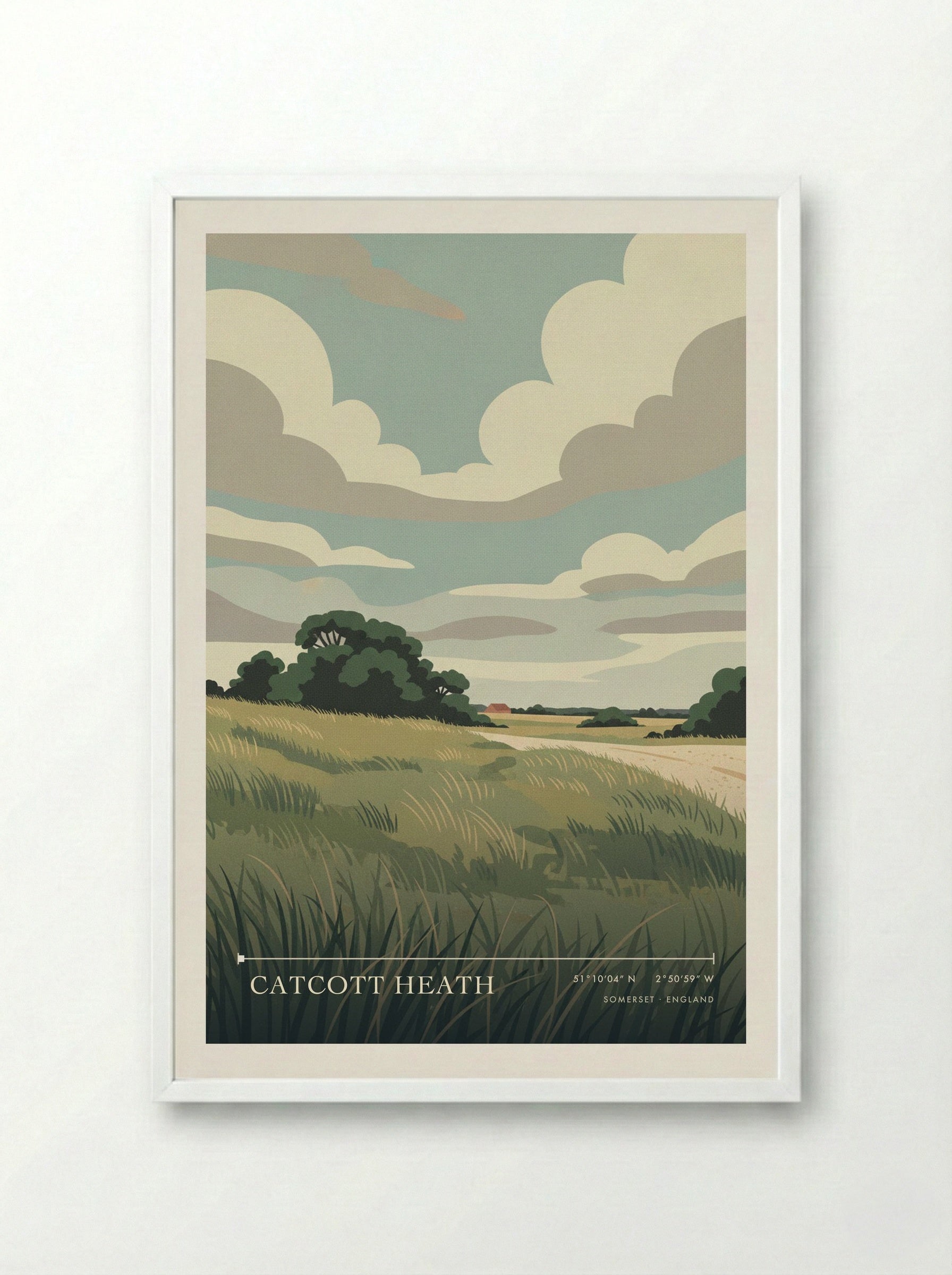 Catcott Heath Somerset England Travel Poster - Framed Print White