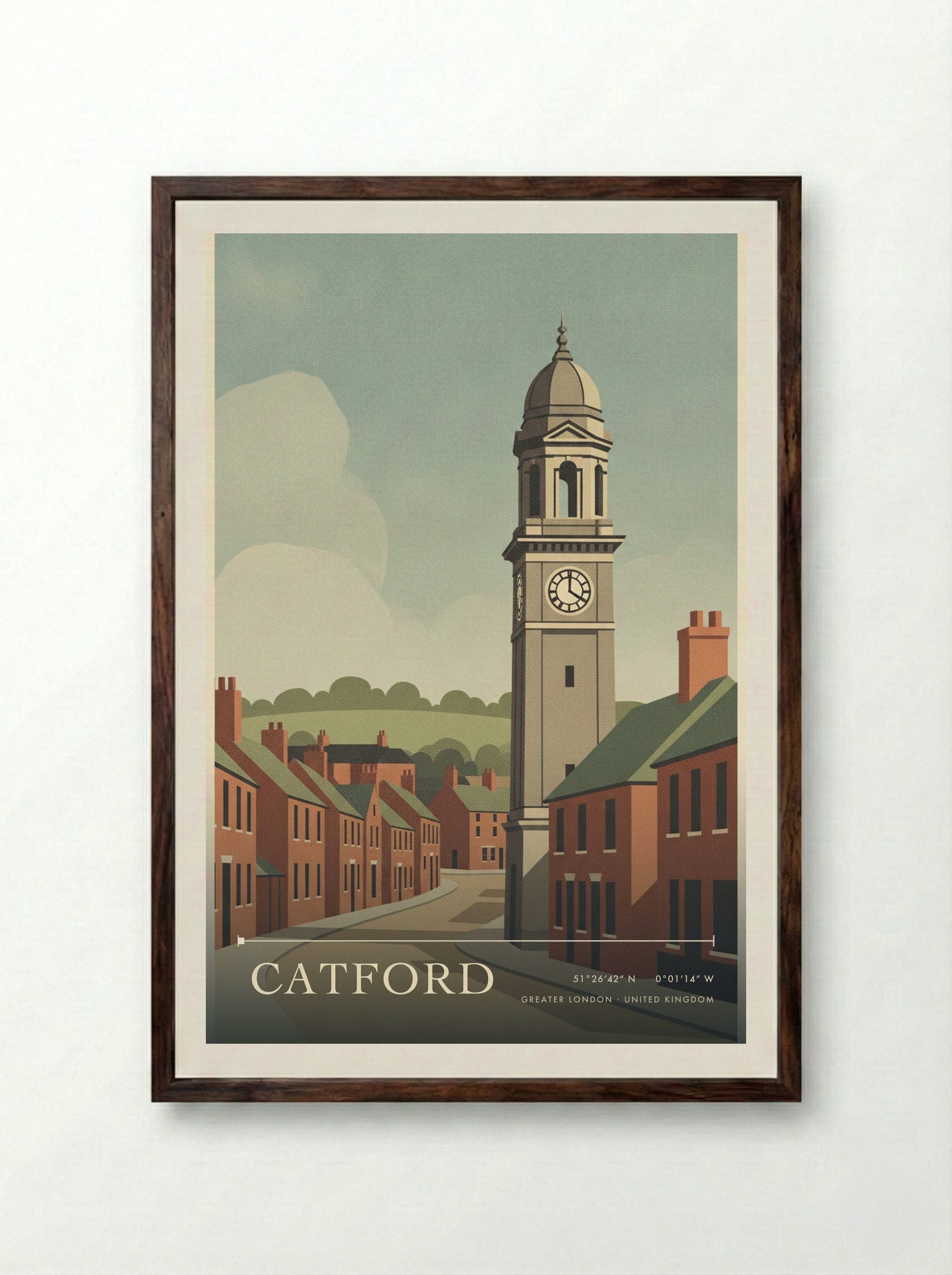 Catford Greater London United Kingdom Travel Poster - Framed Print Dark Wood