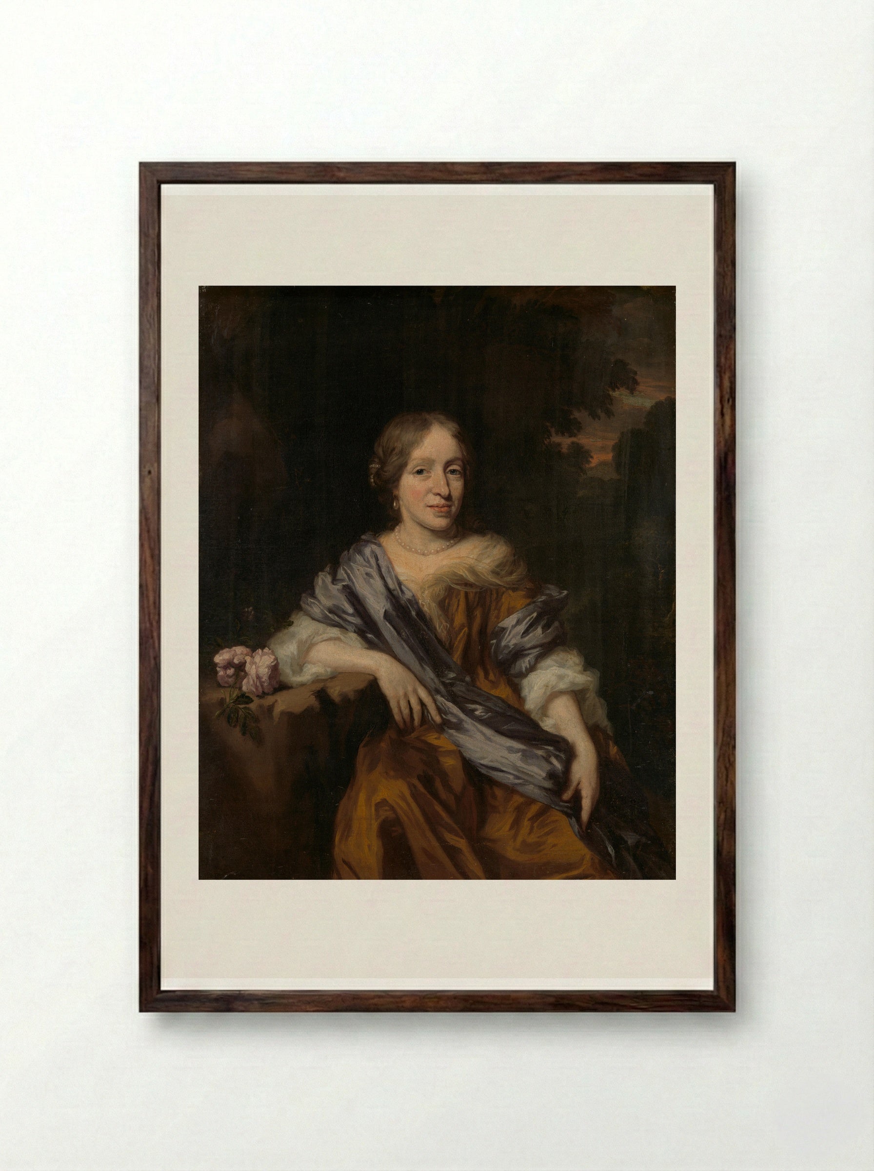 Catharina Pottey (1641-1718) - Nicolaes Maes - Framed Print Dark Wood