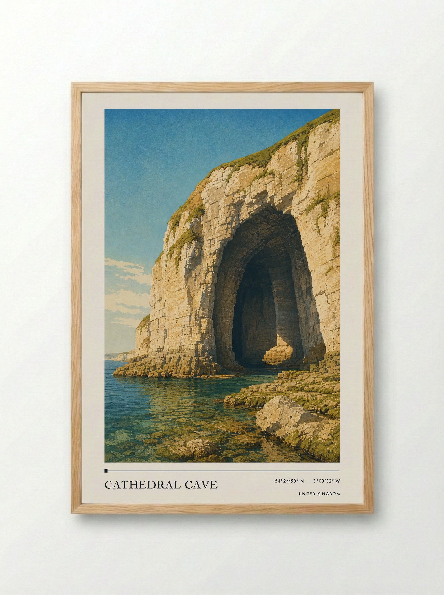 Cathedral Cave United Kingdom Travel Poster - Framed Print Wood
