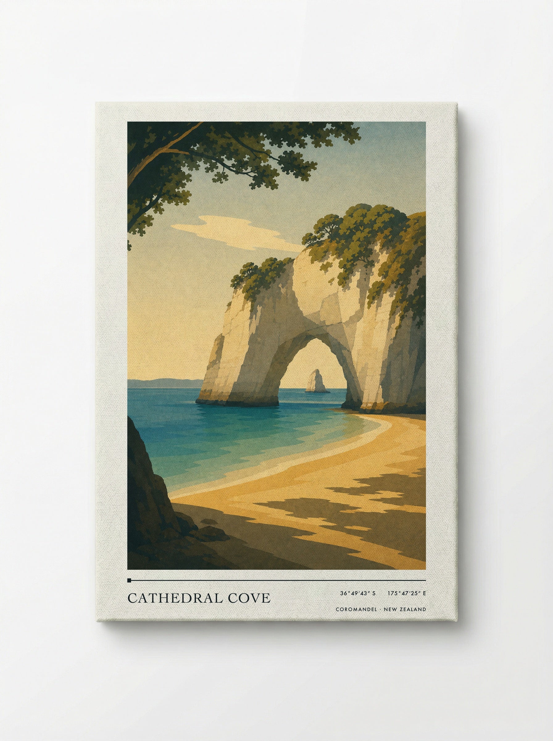 Cathedral Cove Travel Poster Artwork - Canvas