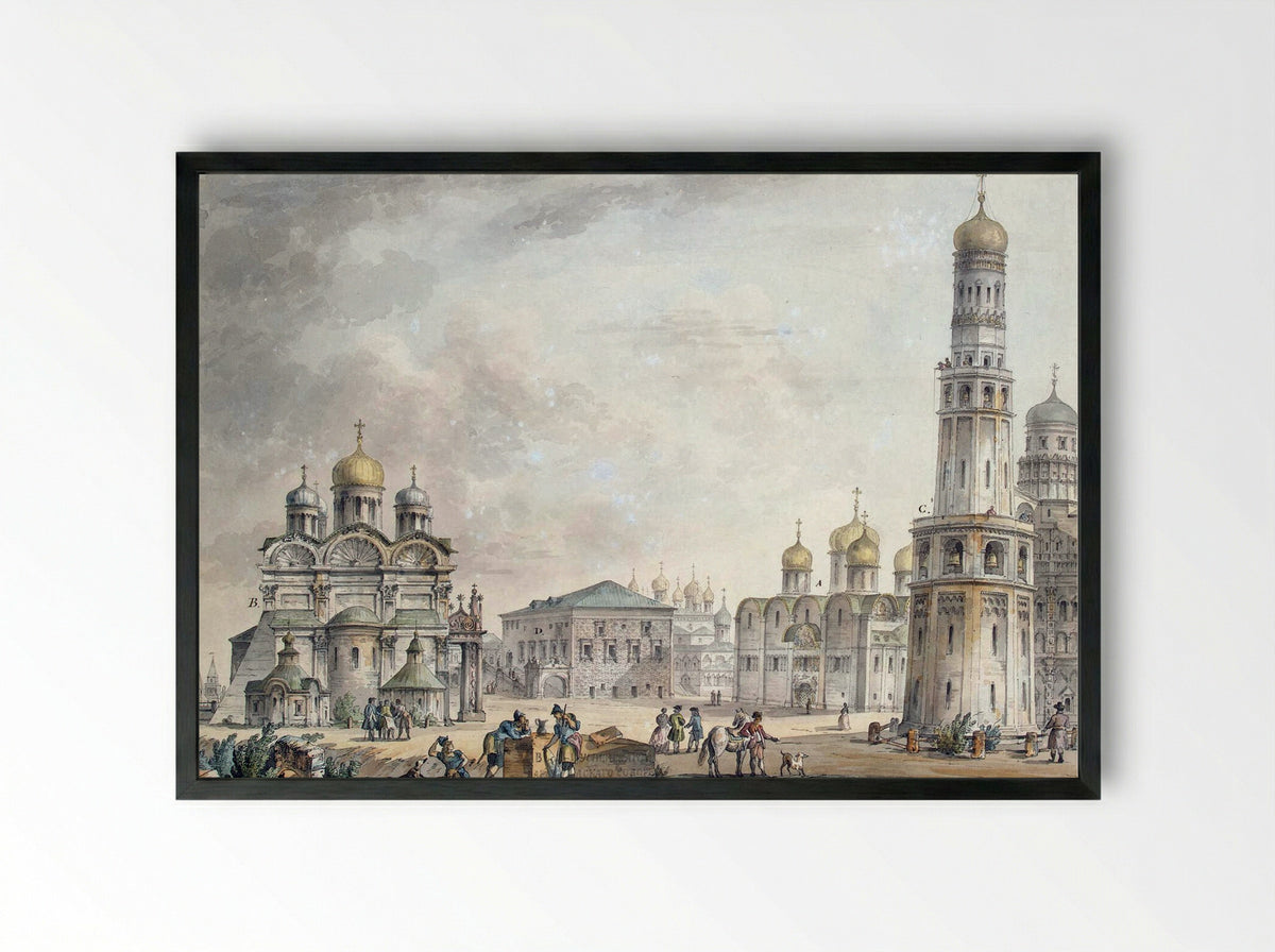 Cathedral Square of the Moscow Kremlin - Giacomo Quarenghi - Framed Print Black