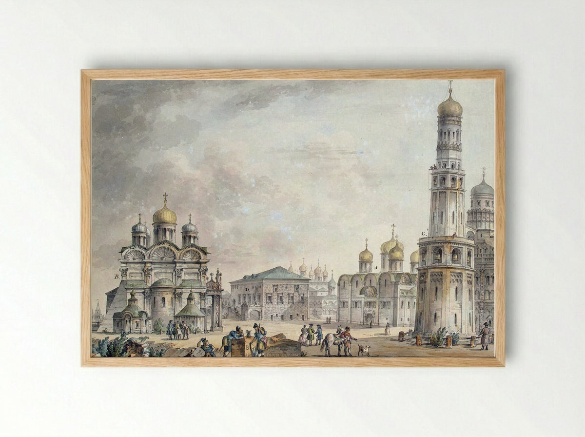 Cathedral Square of the Moscow Kremlin - Giacomo Quarenghi - Framed Print Wood