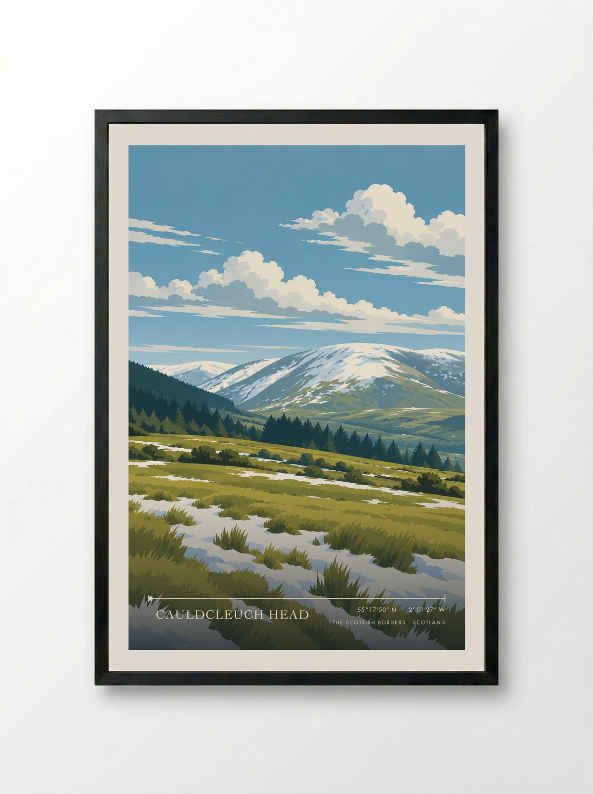 Cauldcleuch Head, The Scottish Borders | Travel Poster - Framed Print Black