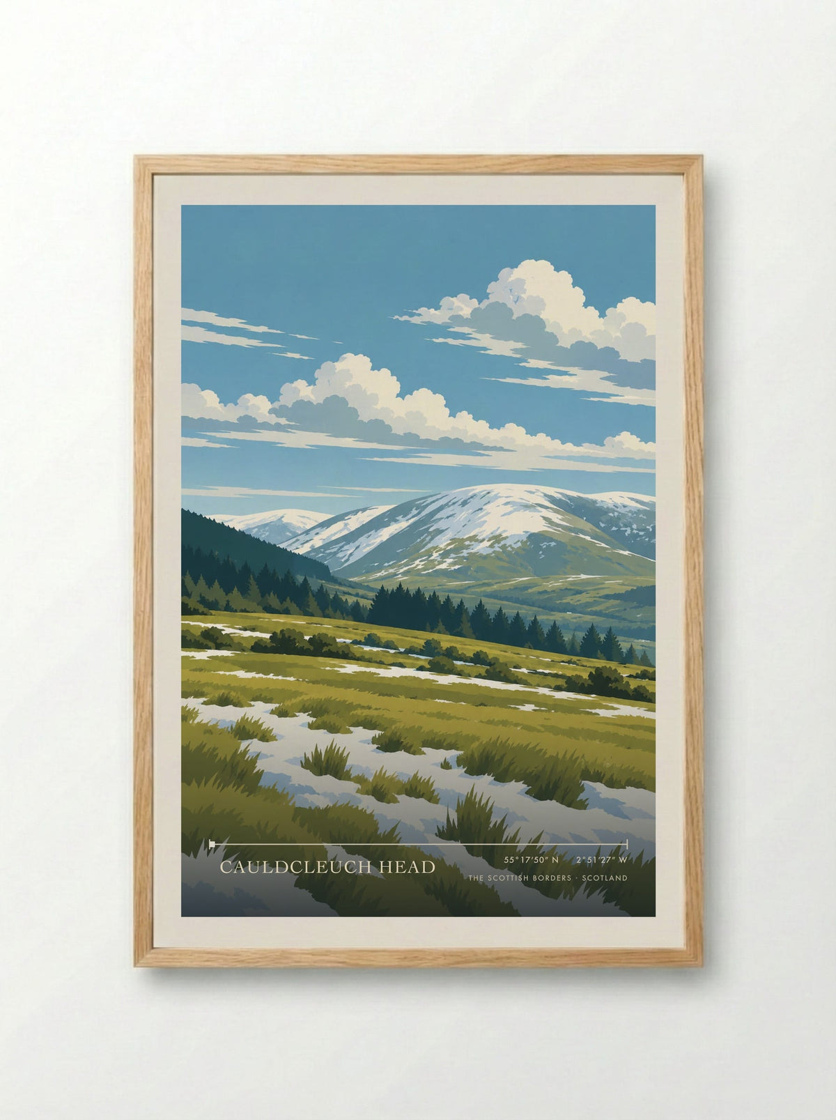 Cauldcleuch Head, The Scottish Borders | Travel Poster - Framed Print Wood