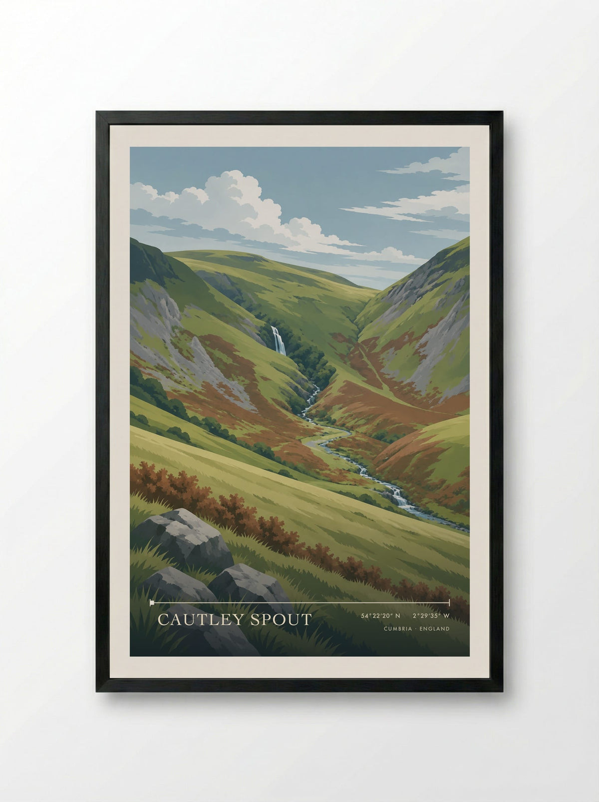 Cautley Spout, Cumbria | Travel Poster - Framed Print Black