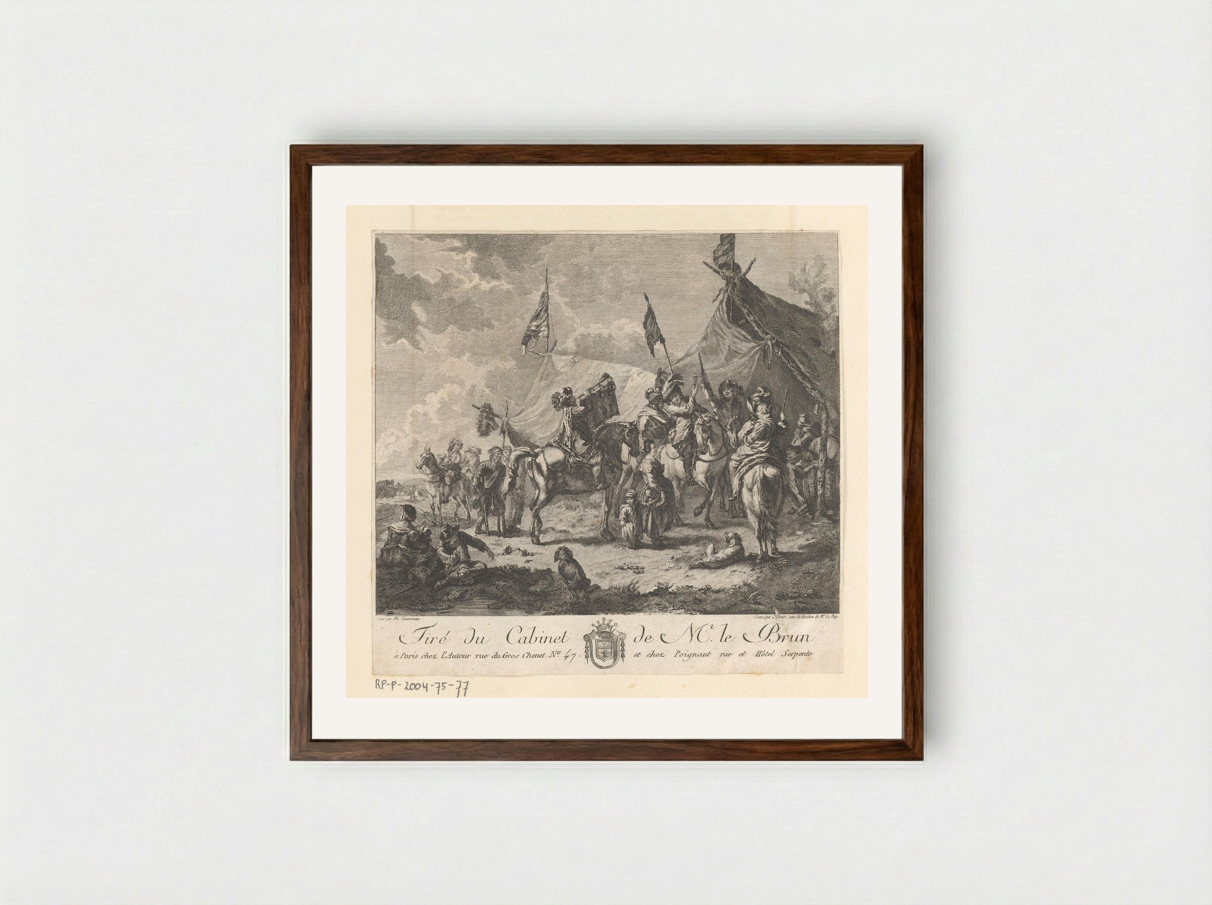 Cavalerie bij de marketenster - Jacques-Philippe Le Bas - Framed Print Dark Wood