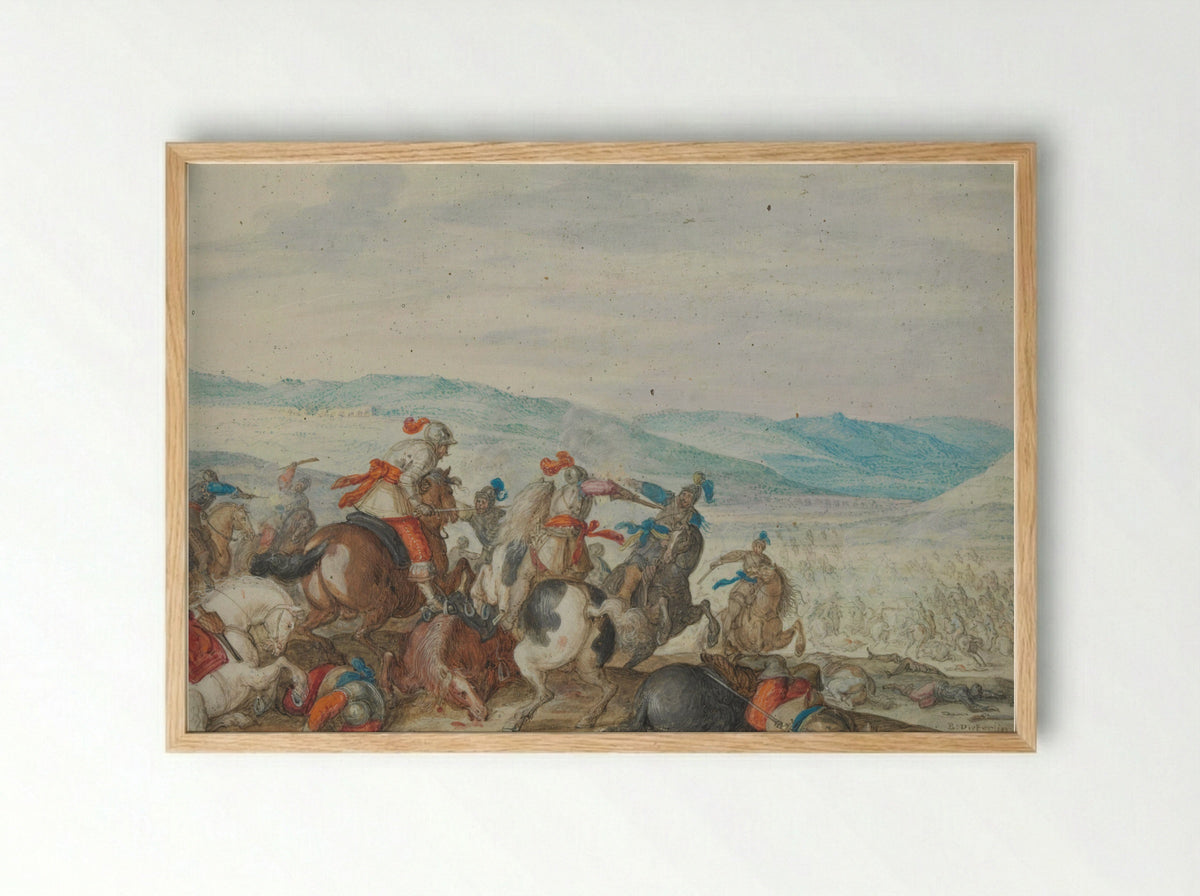 Cavalry Skirmish in a Mountainous Region - Bartholomäus Dietterlin - Framed Print Wood