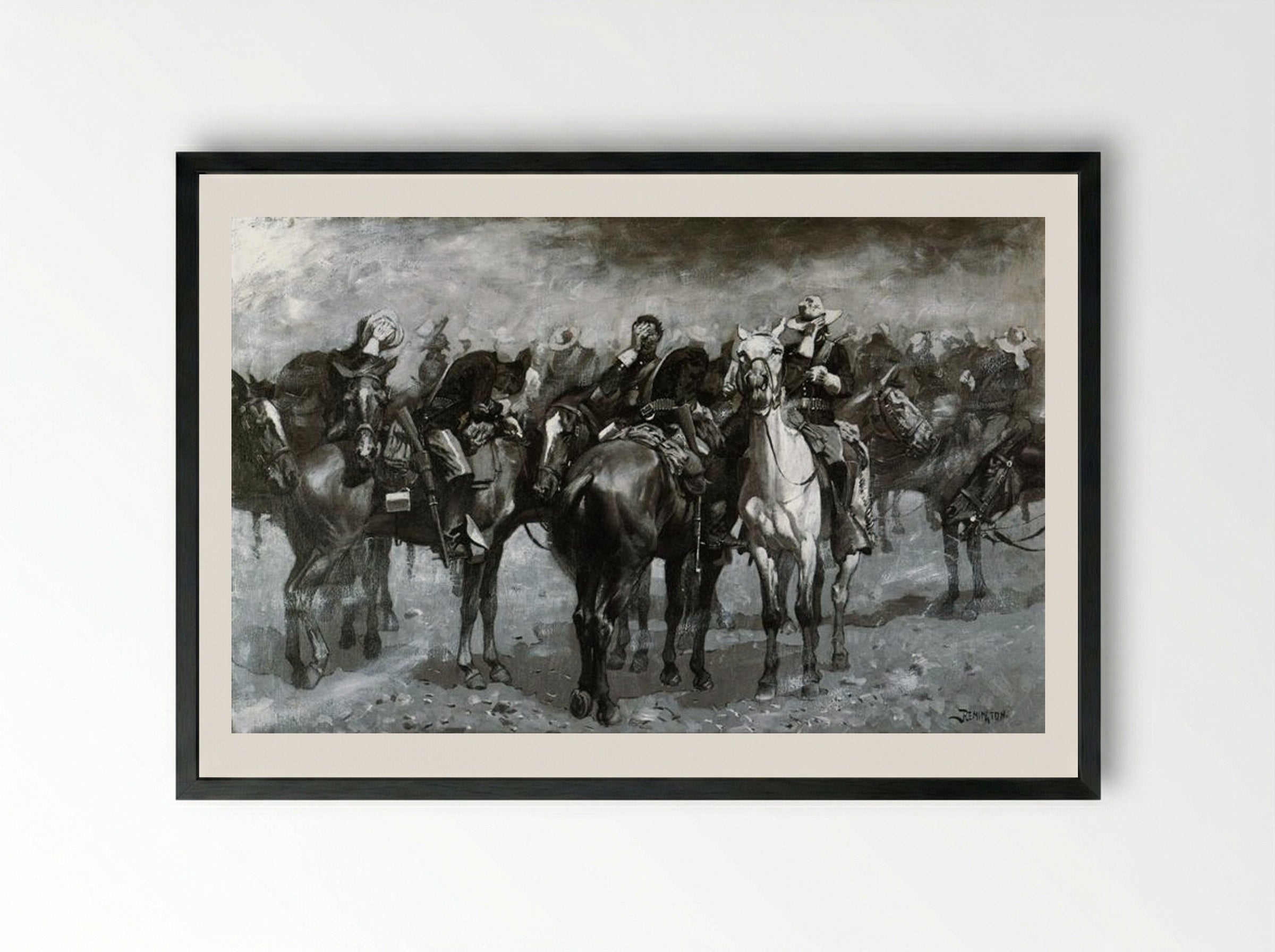 Cavalry in an Arizona Sandstorm - Frederic Remington - Framed Print Black