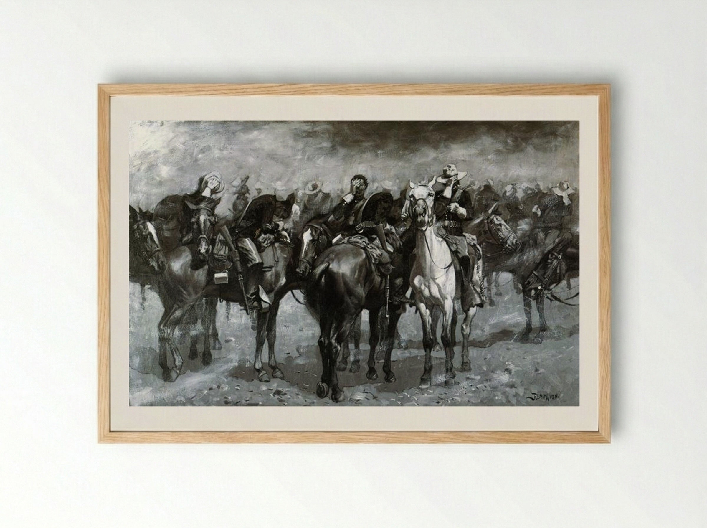 Cavalry in an Arizona Sandstorm - Frederic Remington - Framed Print Wood