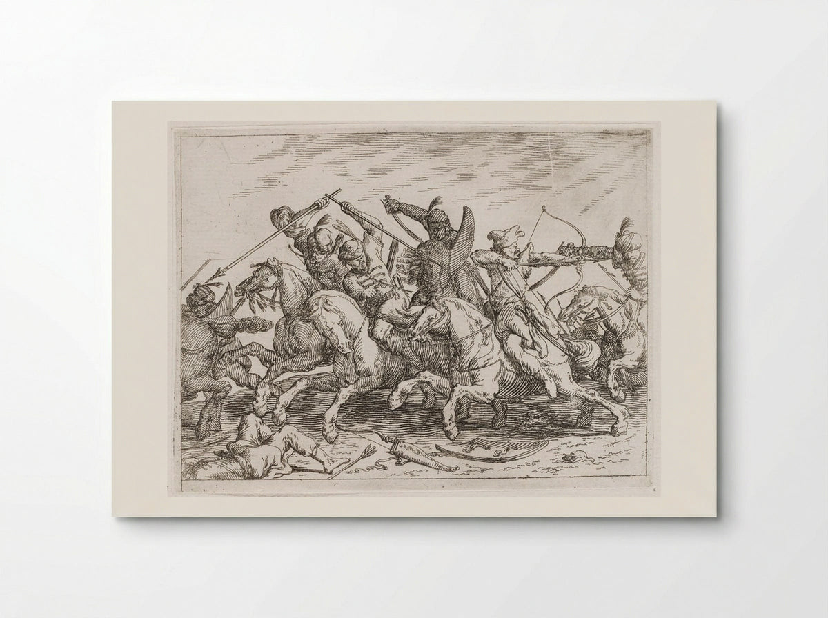 Cavalrymen Battling with Lances, Sabers, and Bow and Arrow - Johann Wilhelm Baur - Poster