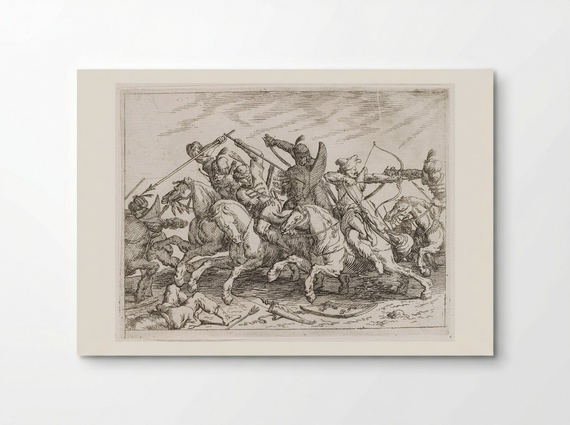 Cavalrymen Battling with Lances, Sabers, and Bow and Arrow - Johann Wilhelm Baur - Poster