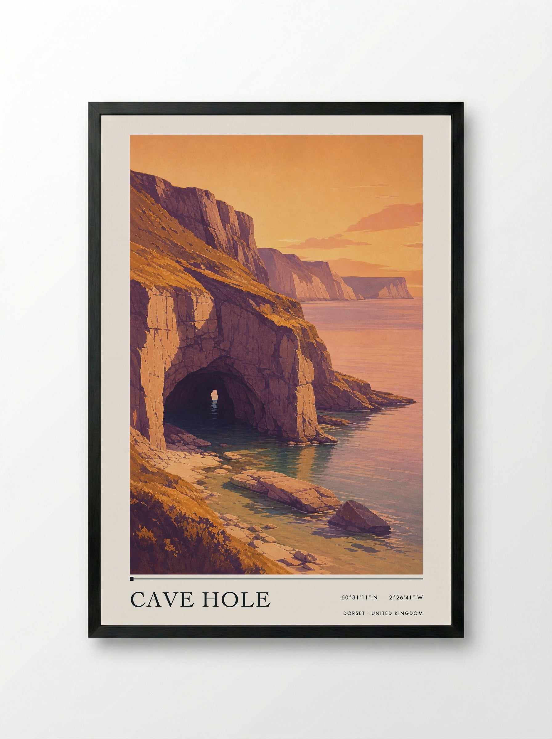 Cave Hole Dorset United Kingdom Travel Poster - Framed Print Black