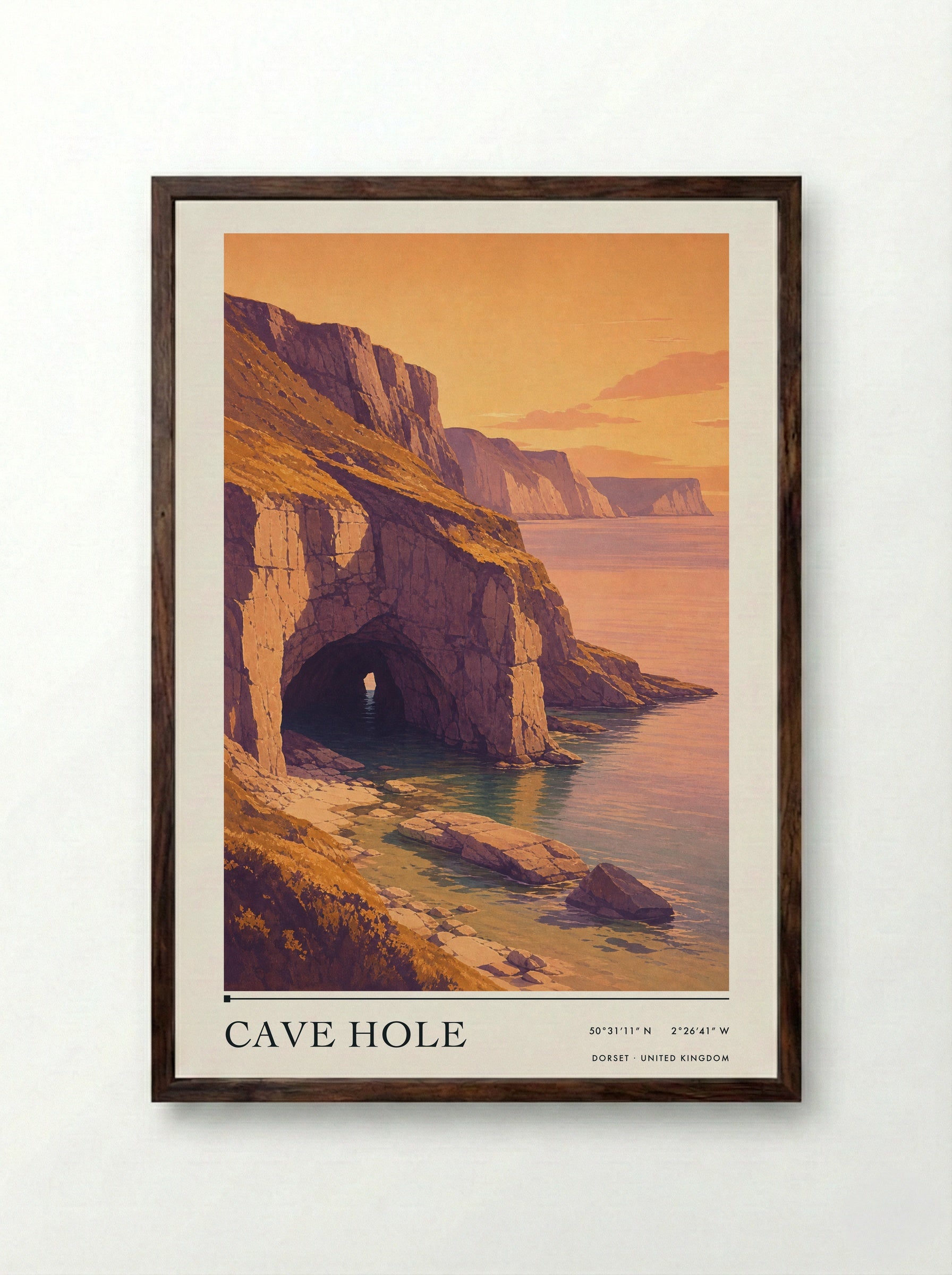 Cave Hole Dorset United Kingdom Travel Poster - Framed Print Dark Wood