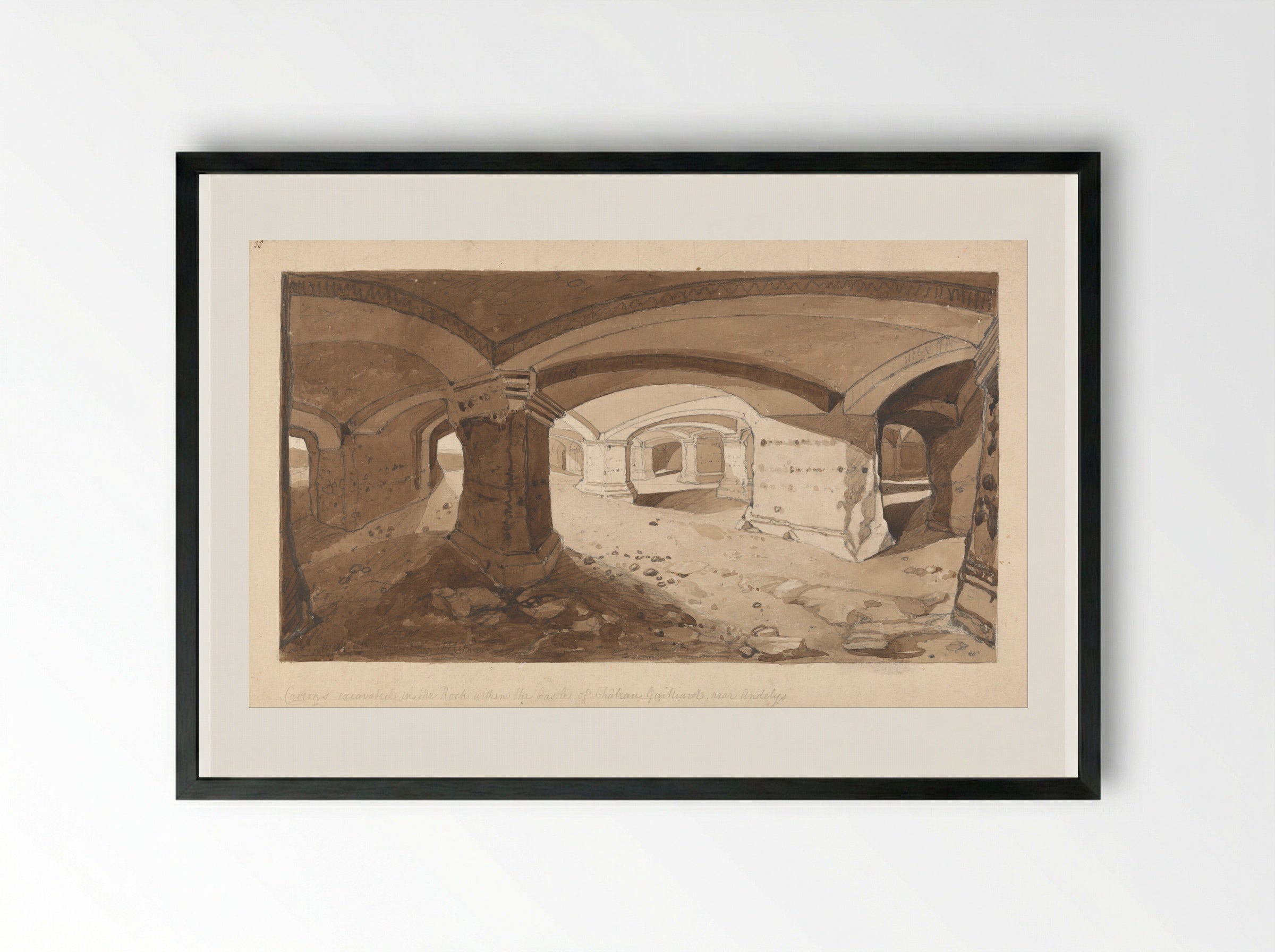 Caverns at Château Gaillard - John Sell Cotman - Framed Print Black