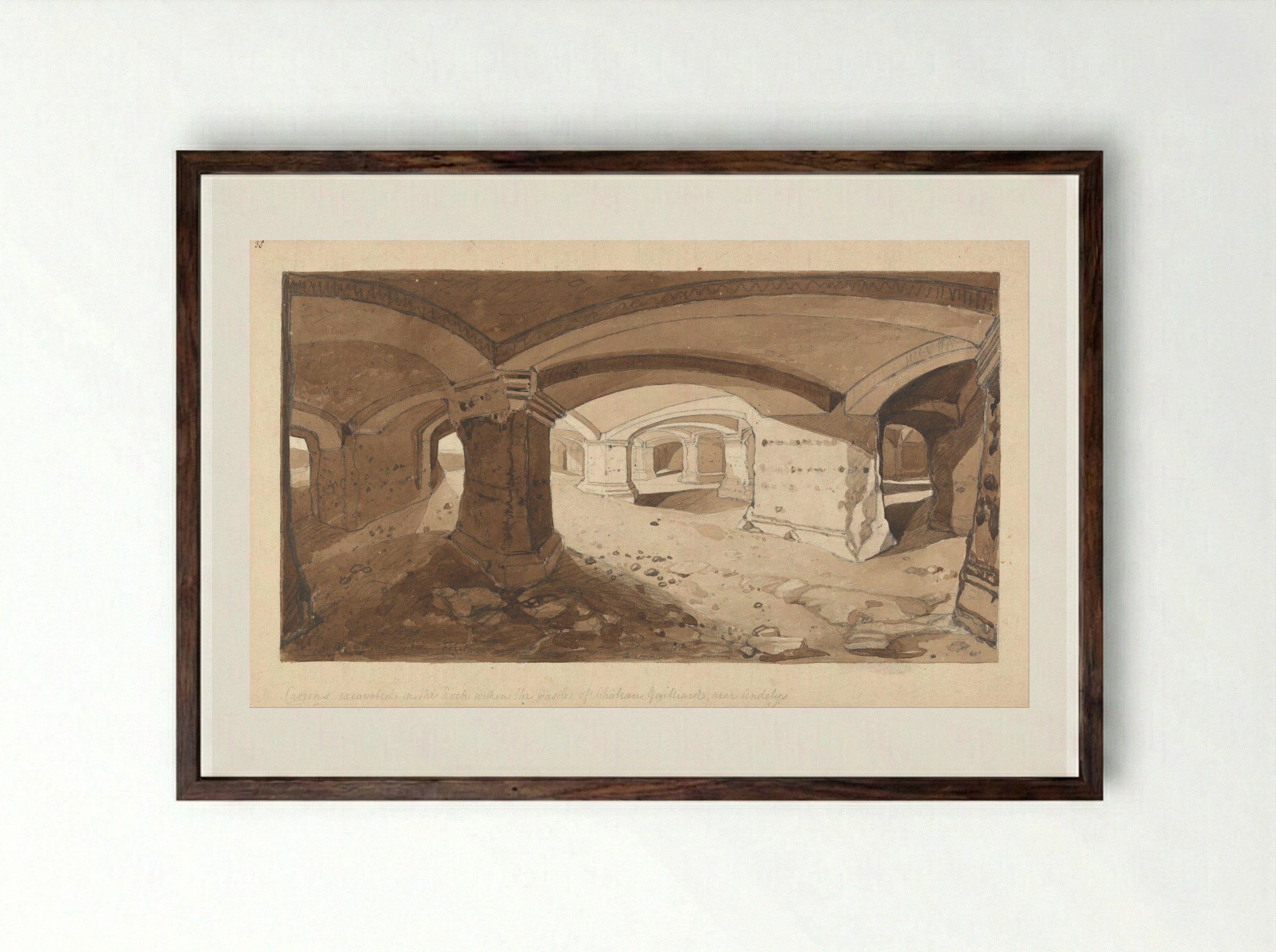 Caverns at Château Gaillard - John Sell Cotman - Framed Print Dark Wood