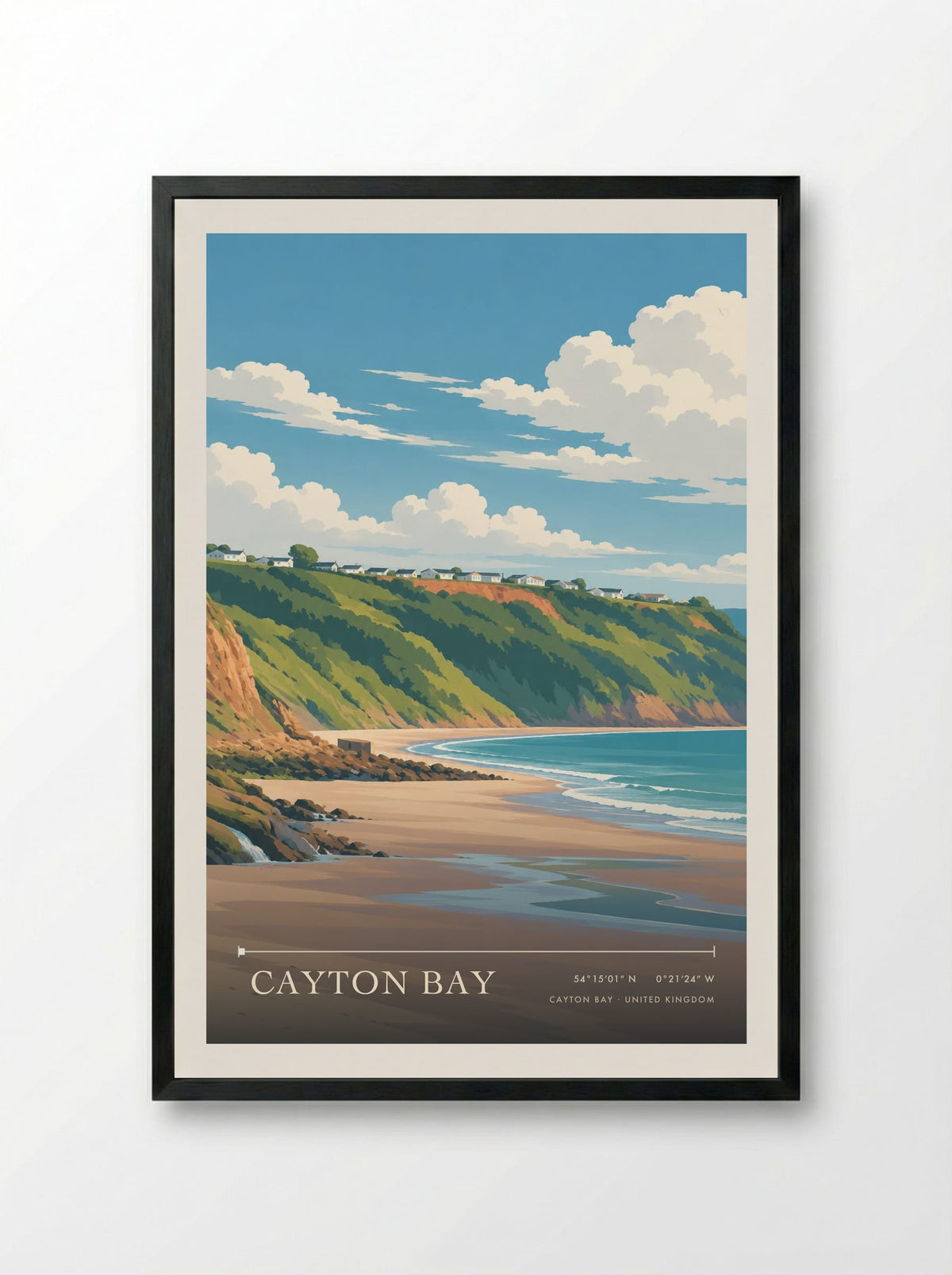 Cayton Bay | Travel Poster - Framed Print Black