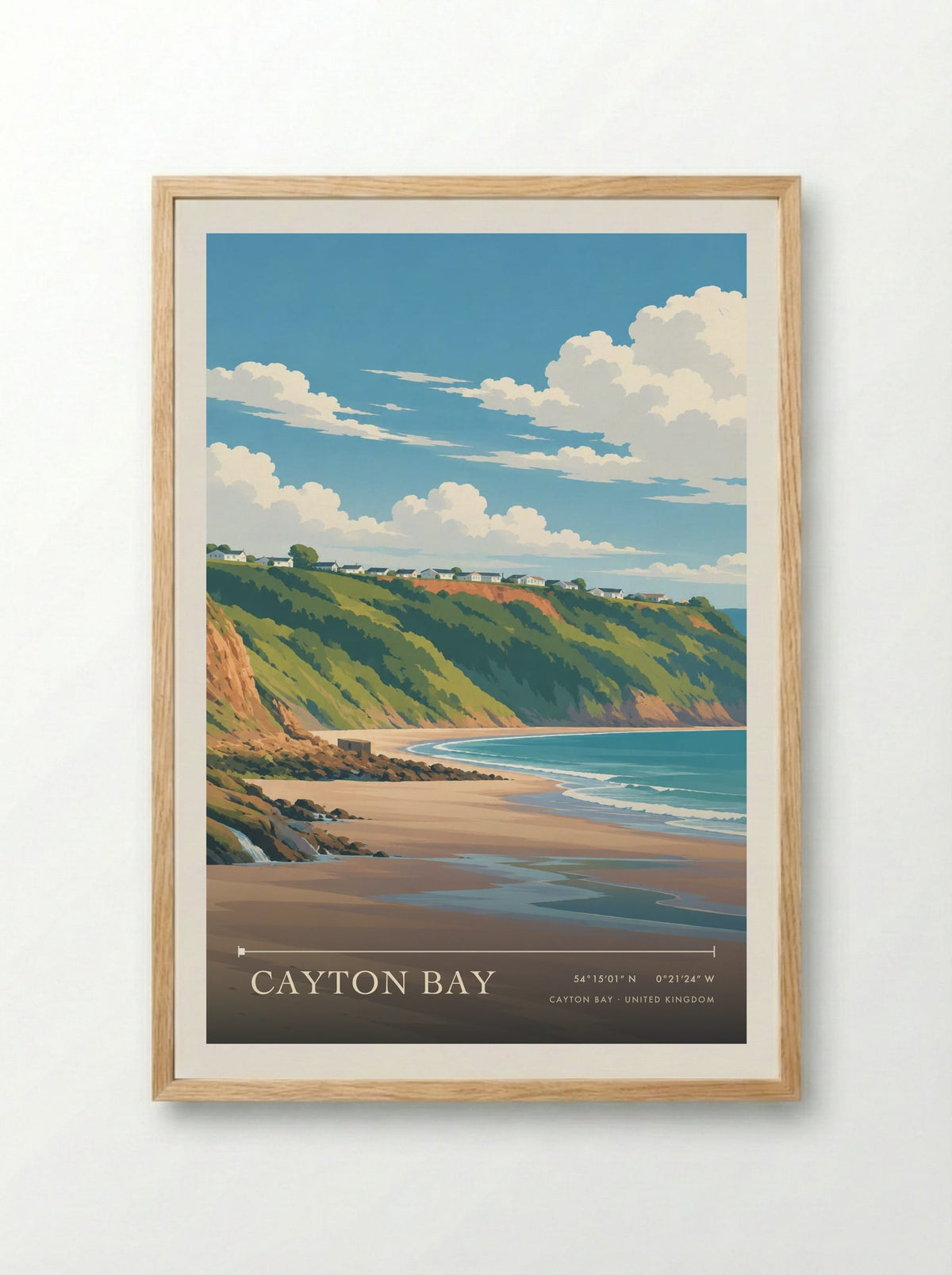 Cayton Bay | Travel Poster - Framed Print Wood