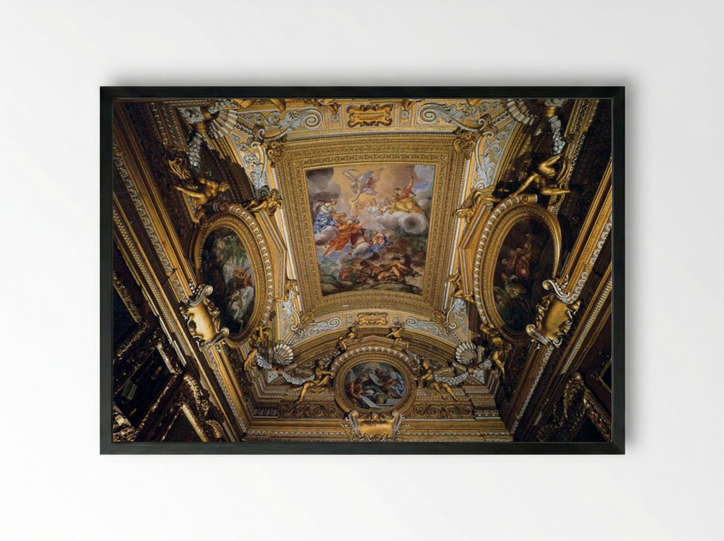 Ceiling Fresco in the Hall of Saturn - Pietro da Cortona - Framed Print Black