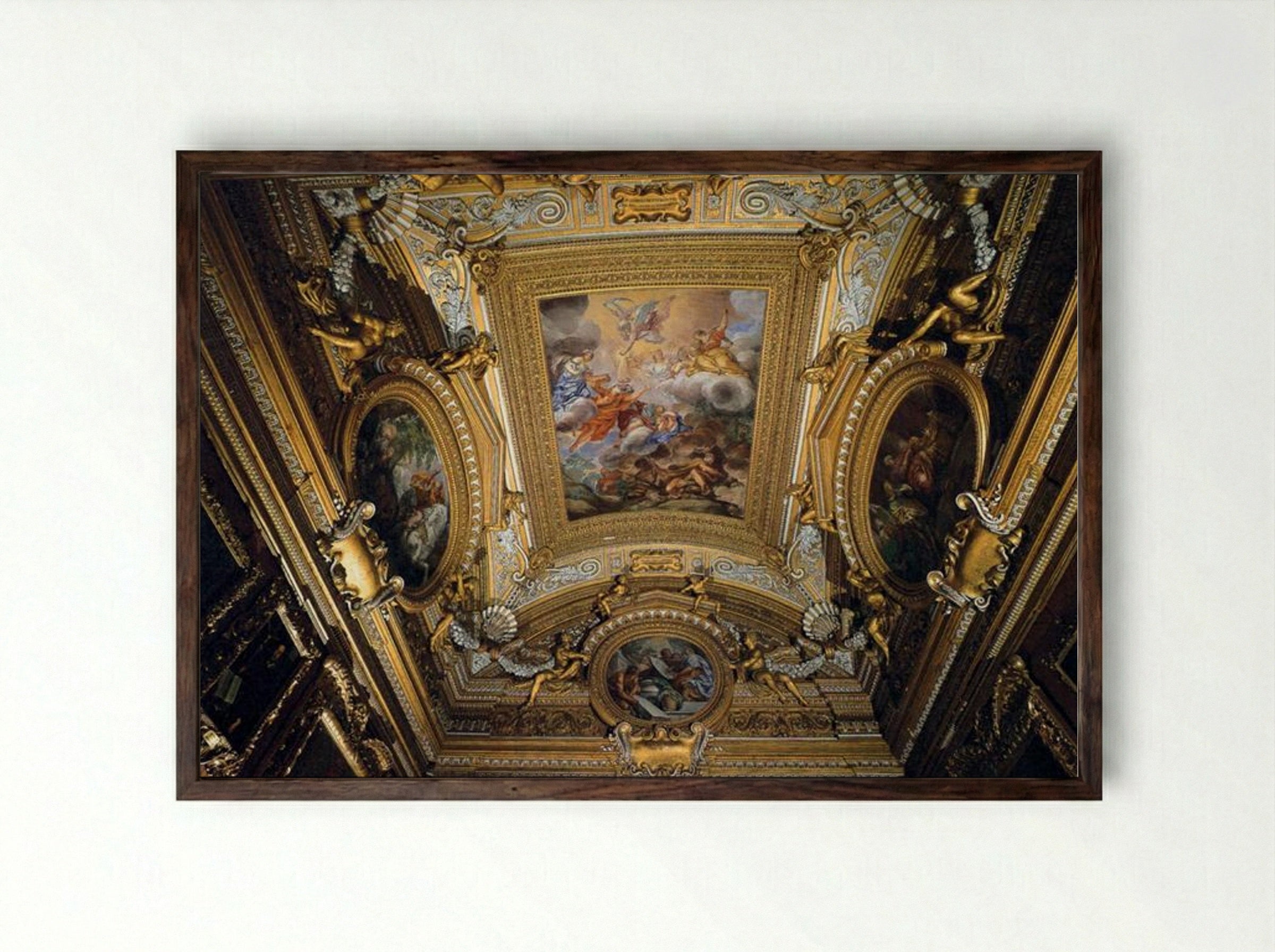 Ceiling Fresco in the Hall of Saturn - Pietro da Cortona - Framed Print Dark Wood