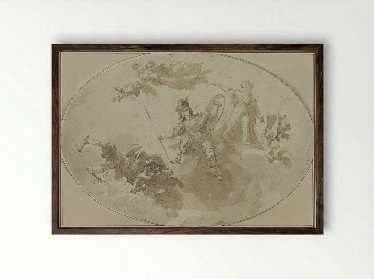 Ceiling Study: Allegory of Peace and War - Giuseppe Bernardino Bison - Framed Print Dark Wood